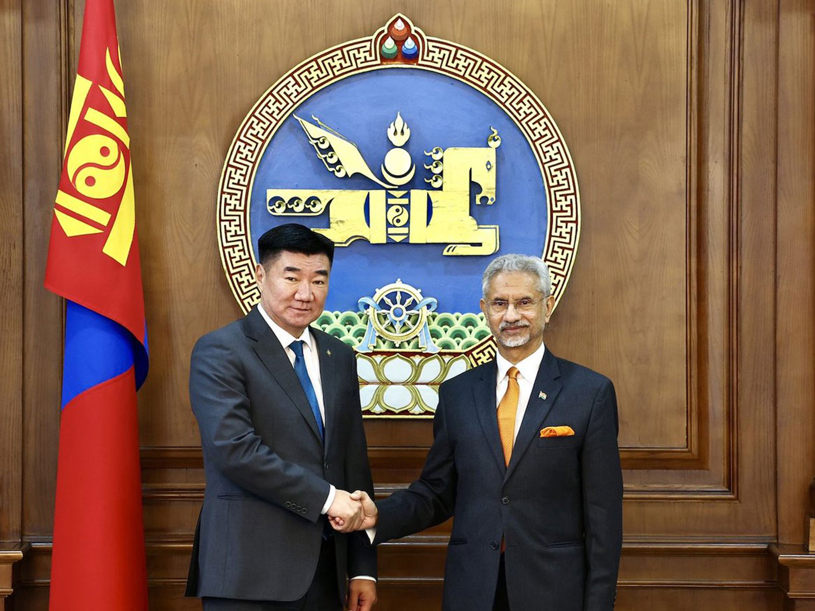 External Affairs Minister S Jaishankar with the Speaker of the State Great Khural Sandag Byambatsogt (Photo/X@DrSJaishankar)