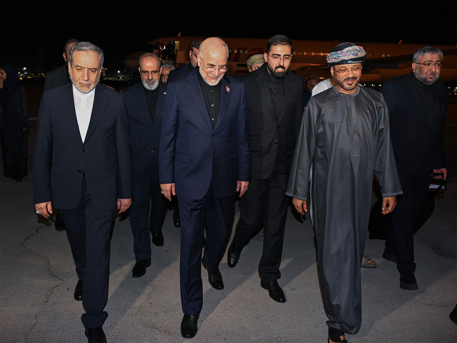 Oman's Foreign Minister Badr bin Hamad Albusaidi receives Iranian Foreign Minister Seyed Abbas Araghchi and Parliament Speaker HE Ghalibaf (Photo/X/@FMofOman)
