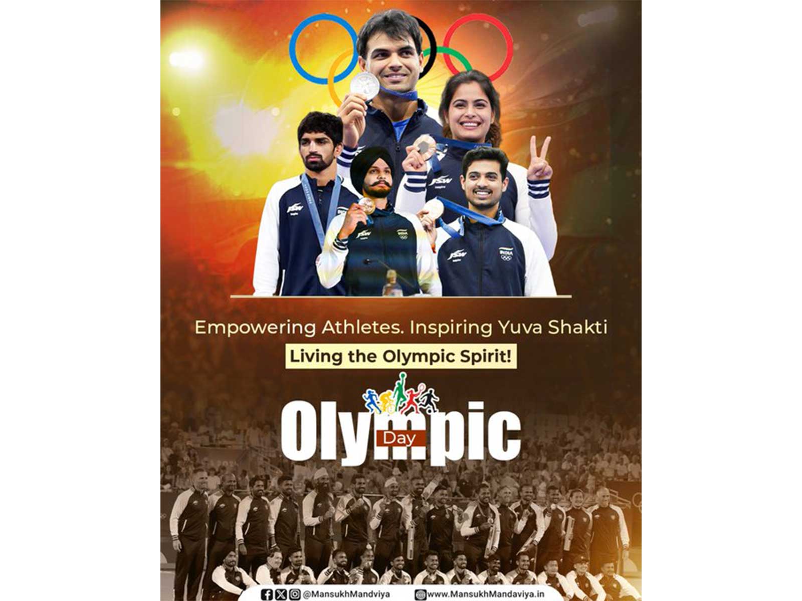 Mansukh Mandaviya extended greetings on International Olympic Day (Photo: X/@mansukhmandviya)