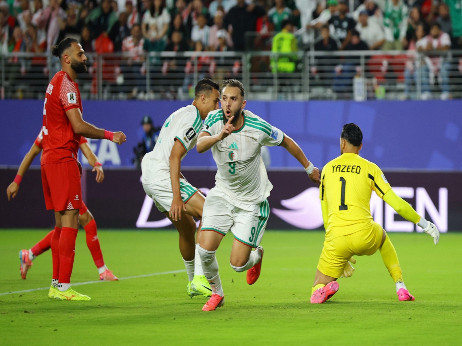 Algeria's Amine Gouiri celebrates scoring their second goal against Jordon (Photo: Reuters)