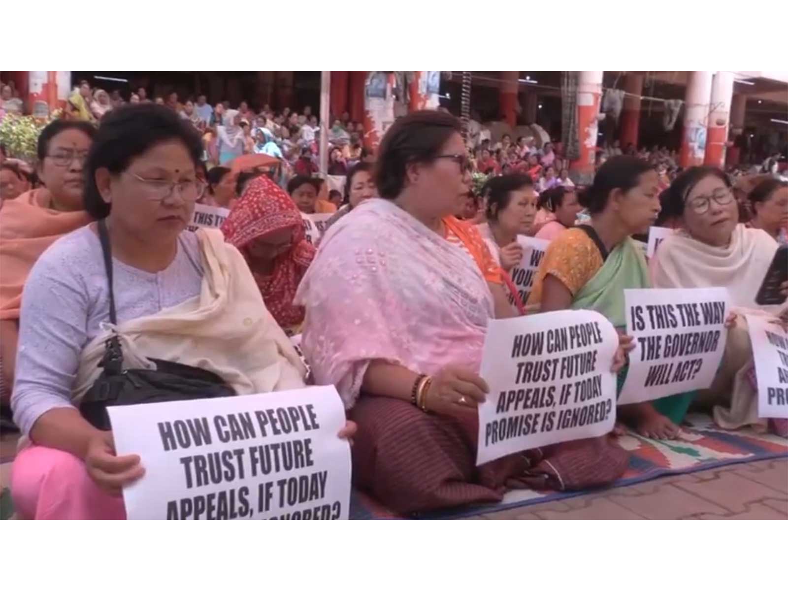 Ima Keithel women vendors stage protest in Imphal (Photo/ANI)
