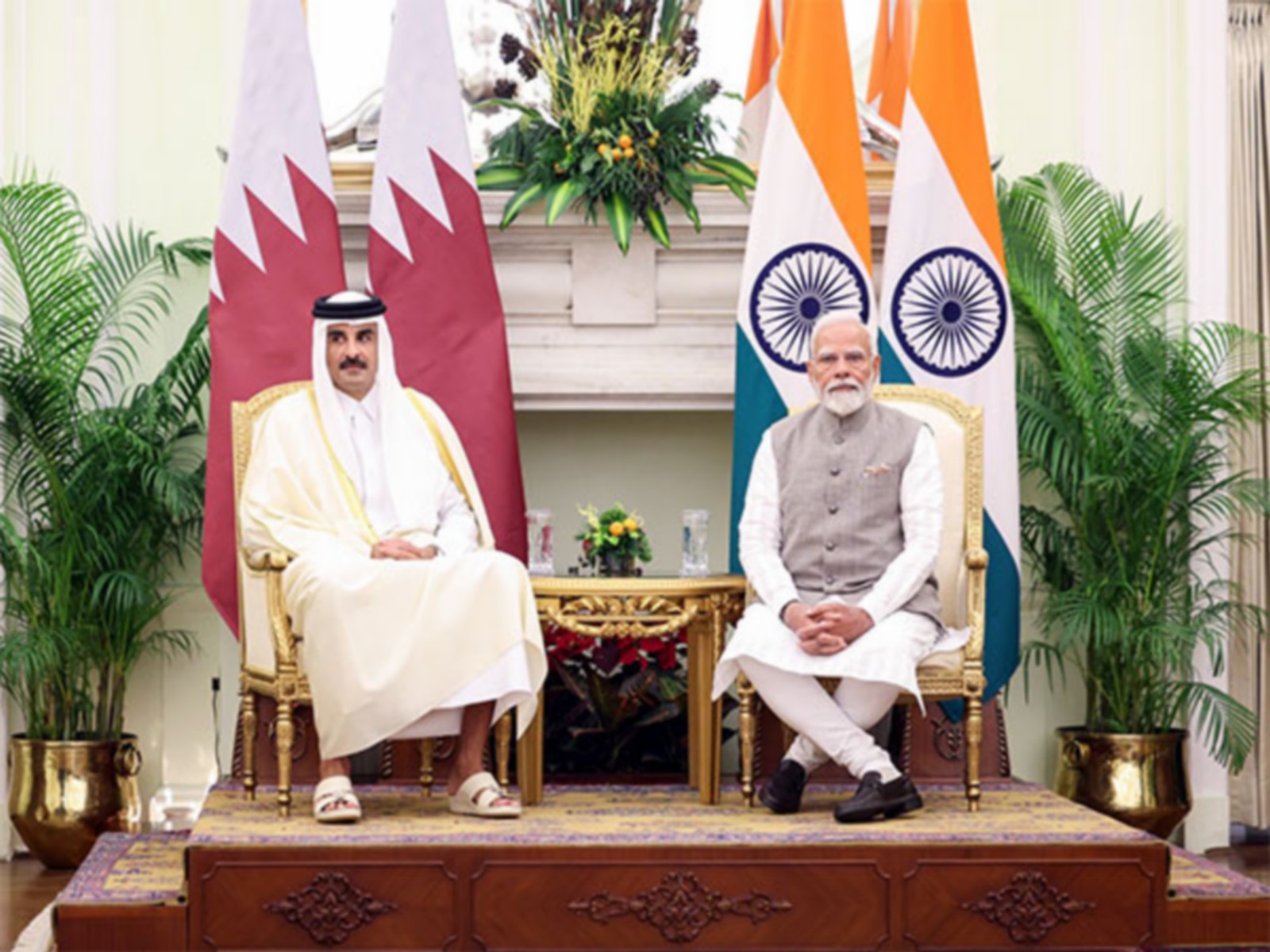 PM Narendra Modi with Sheikh Tamim Bin Hamad Al Thani, Amir of Qatar (File photo/ANI)