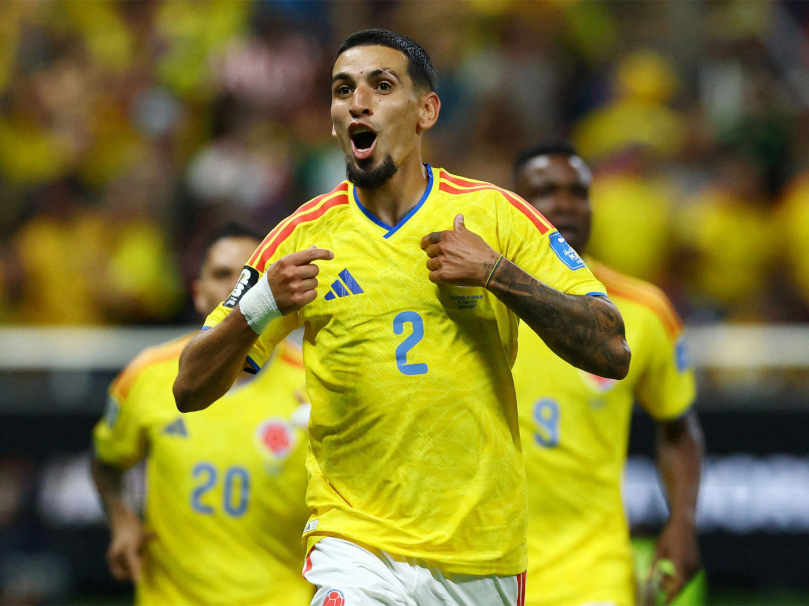 Colombia's Daniel Munoz celebrates scoring their first goal against DR Congo (Photo: Reuters)