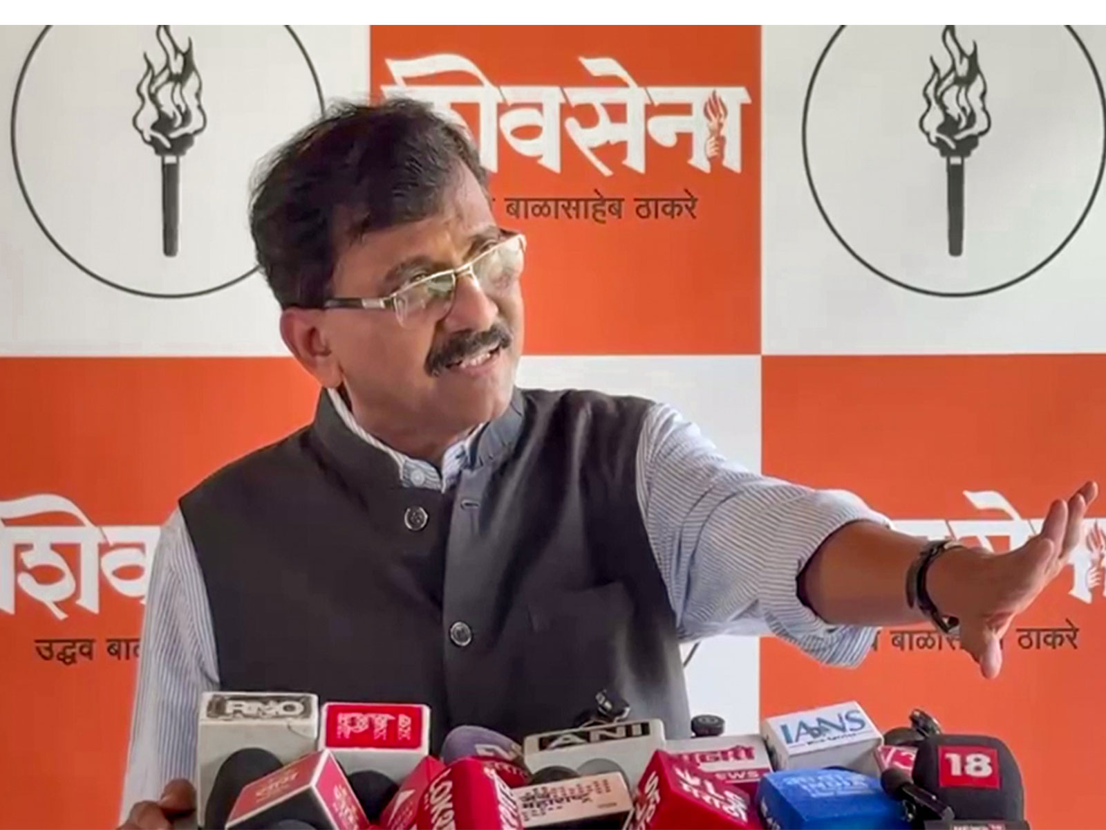 Shiv Sena (UBT) MP Sanjay Raut addresses a press conference in Mumbai (File photo/ANI)