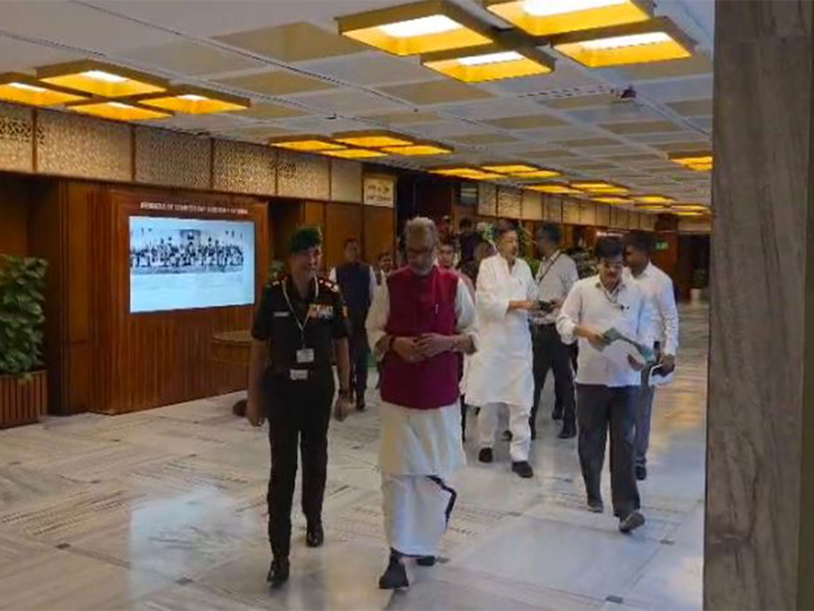 Parliamentary Standing Committee on Defence Chairperson Radha Mohan Singh with CDS Gen NS Raja Subramani after the meeting (Photo: ANI) 