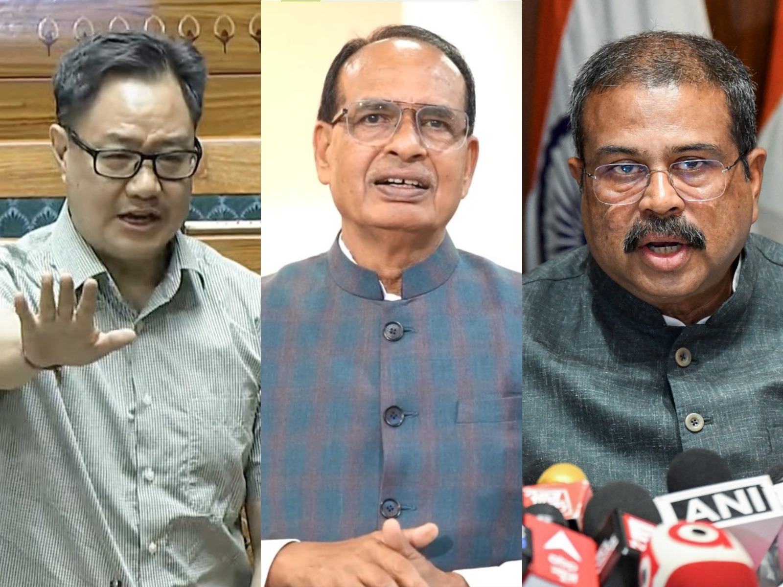 Union Ministers call Emergency 1975 'dark chapter of democracy': Kiren Rijju (L) Shivraj  Singh Chouhan (C), Dharmendra Pradhan (R) (Photo/ANI) 