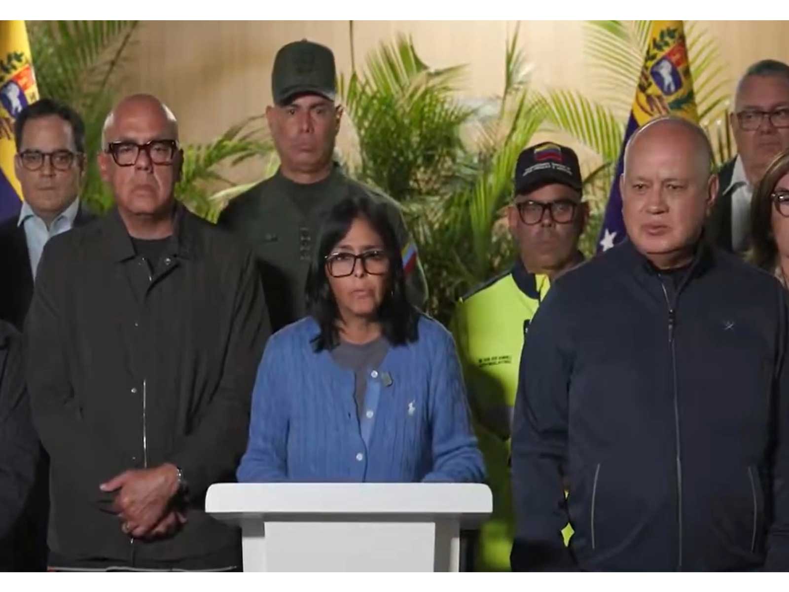 Acting President Delcy Rodriguez speaking after an emergency meeting of National Risk Management System (SNGR) and Civil Protection System (Photo/X/@delcyrodriguezv)