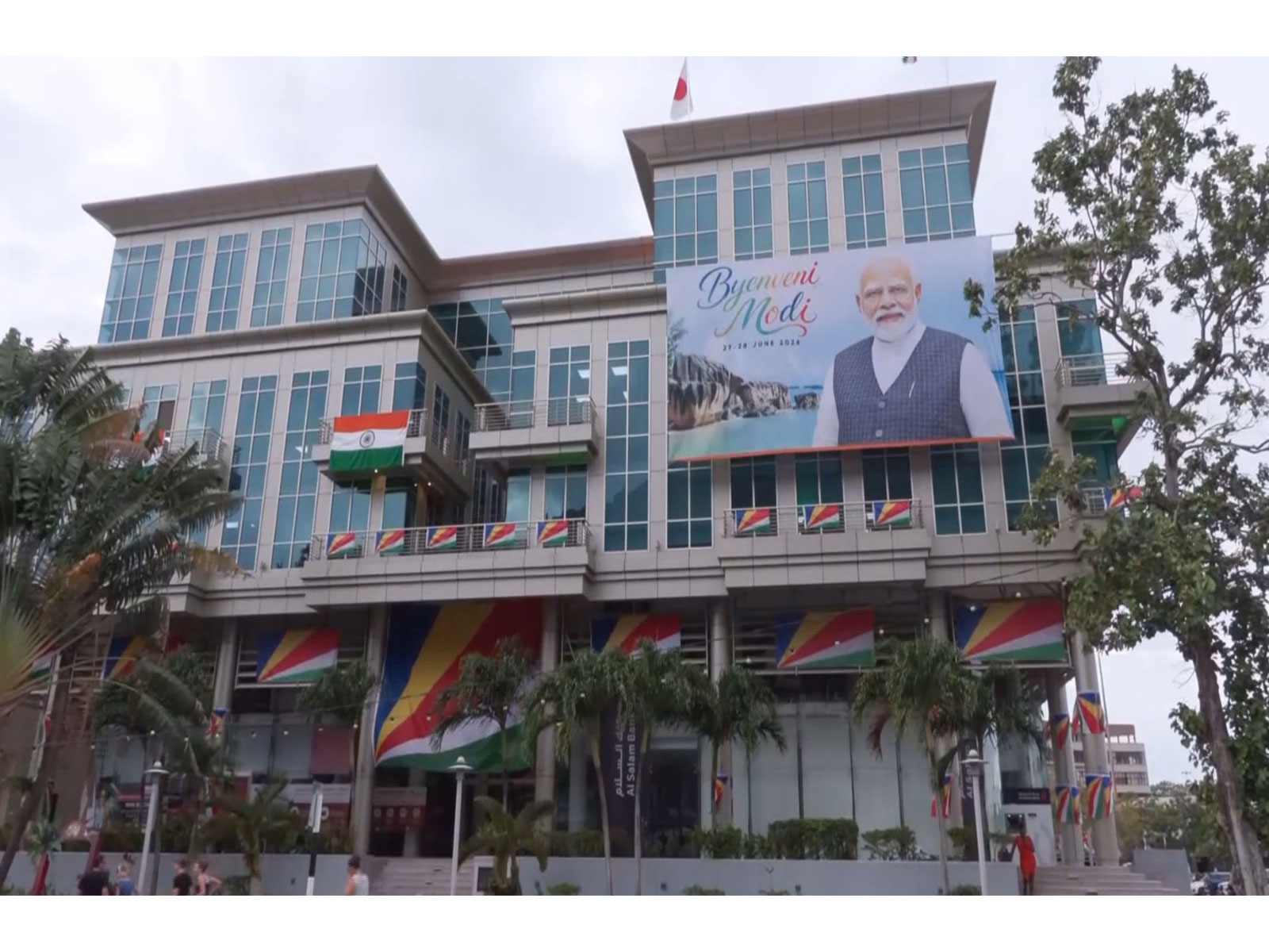 Posters welcoming Prime Minister Narendra Modi put up across the Victoria-Mahe area (Photo/ANI)