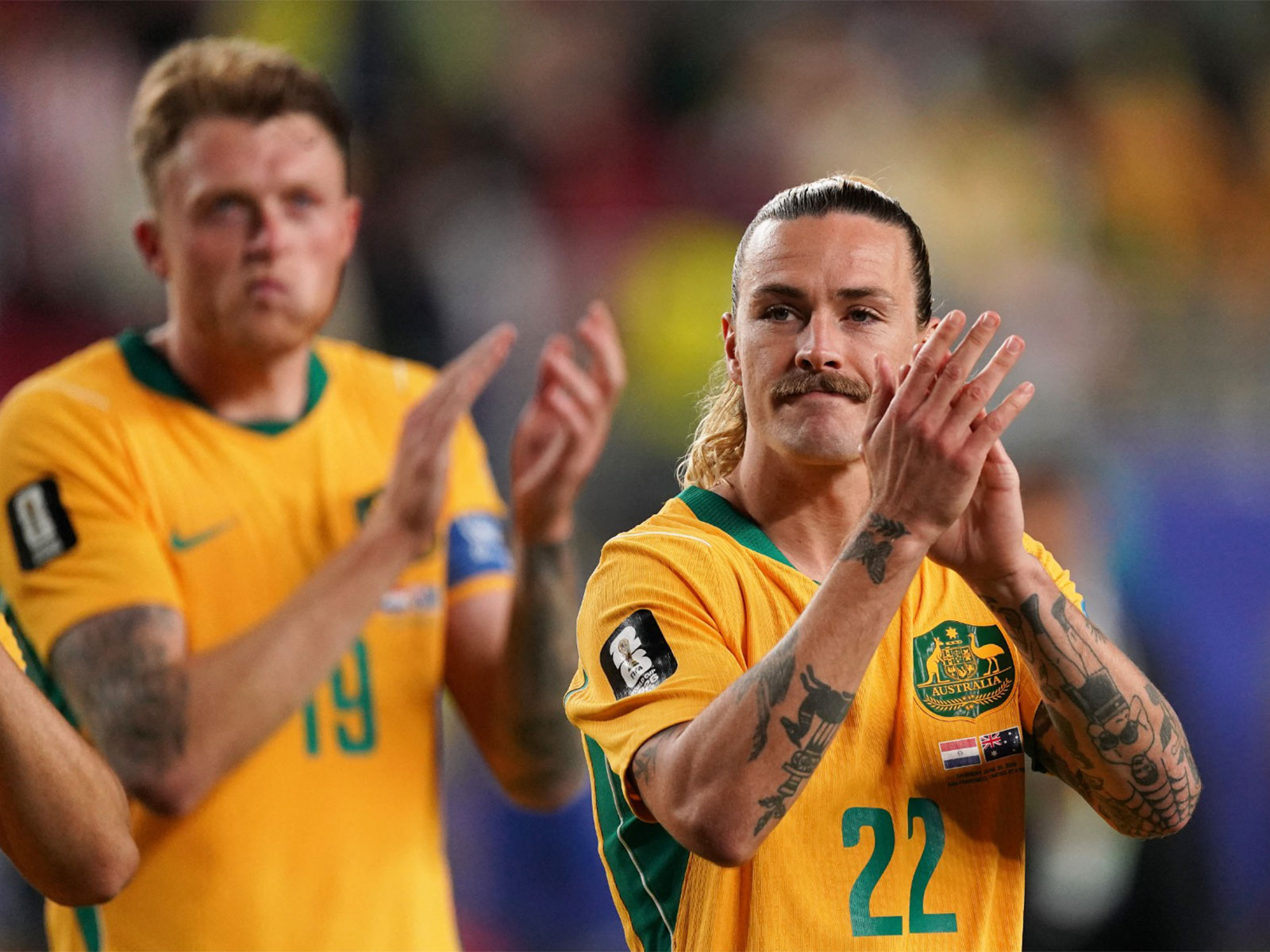 Australia's Jackson Irvine applauds fans after the match (Photo: IMAGN IMAGES via Reuters)