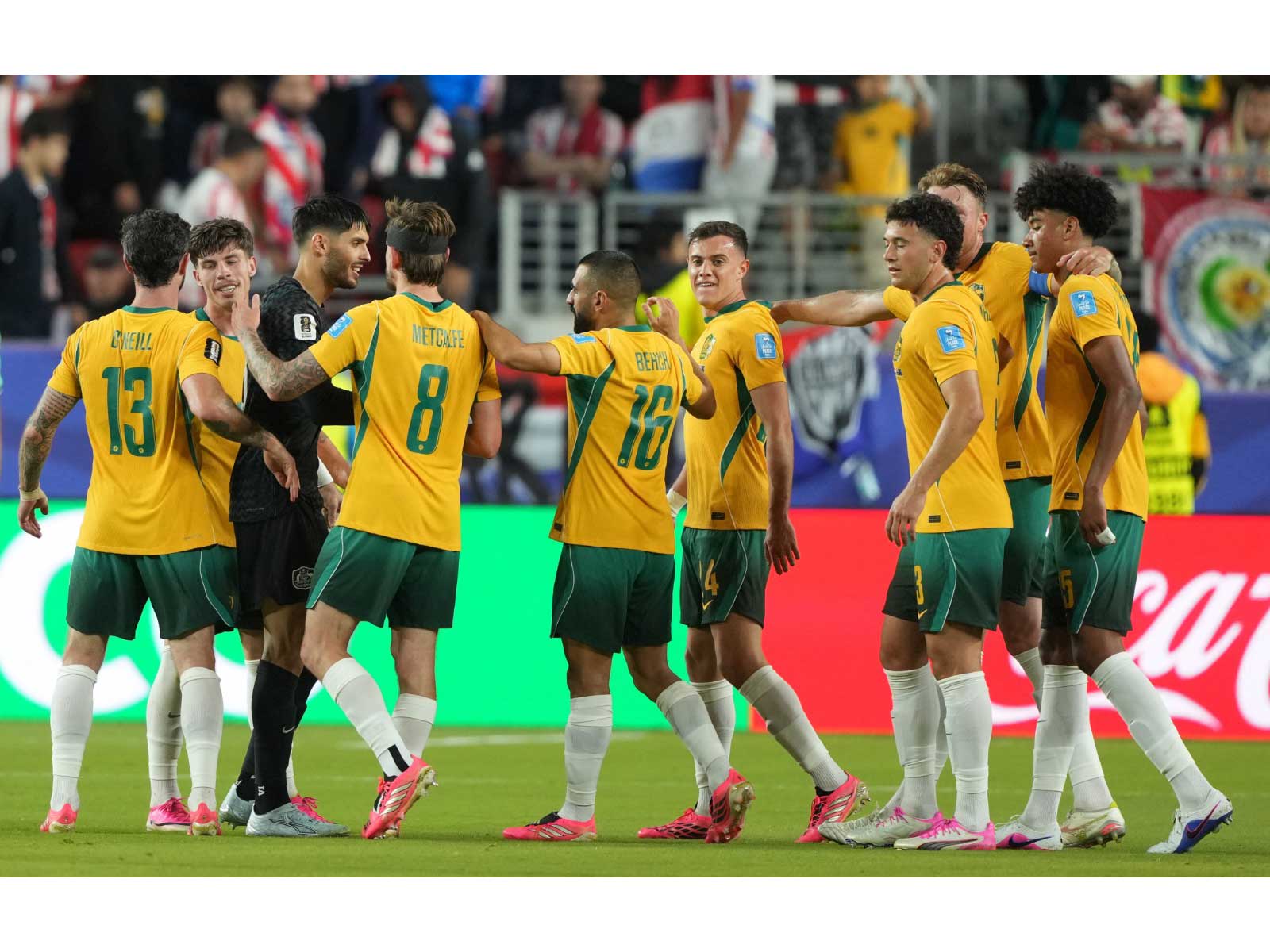 Australia's Patrick Beach and teammates celebrate after the match against Paraguay (Photo: IMAGN IMAGES via Reuters)