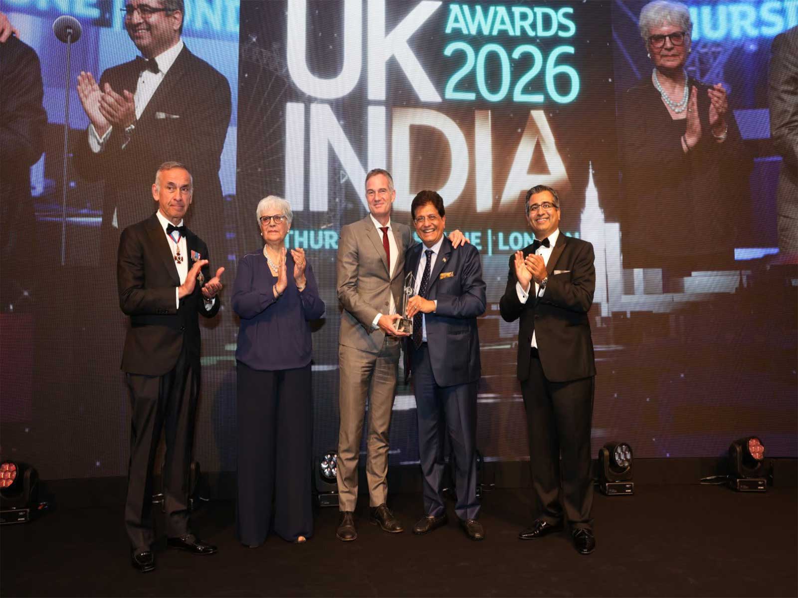 Union Minister Piyush Goyal recieves the award for "Exceptional Leadership in Elevating UK-India Relations" at the Annual UK-India Awards 2026 in London (Photo/X/@PiyushGoyal)