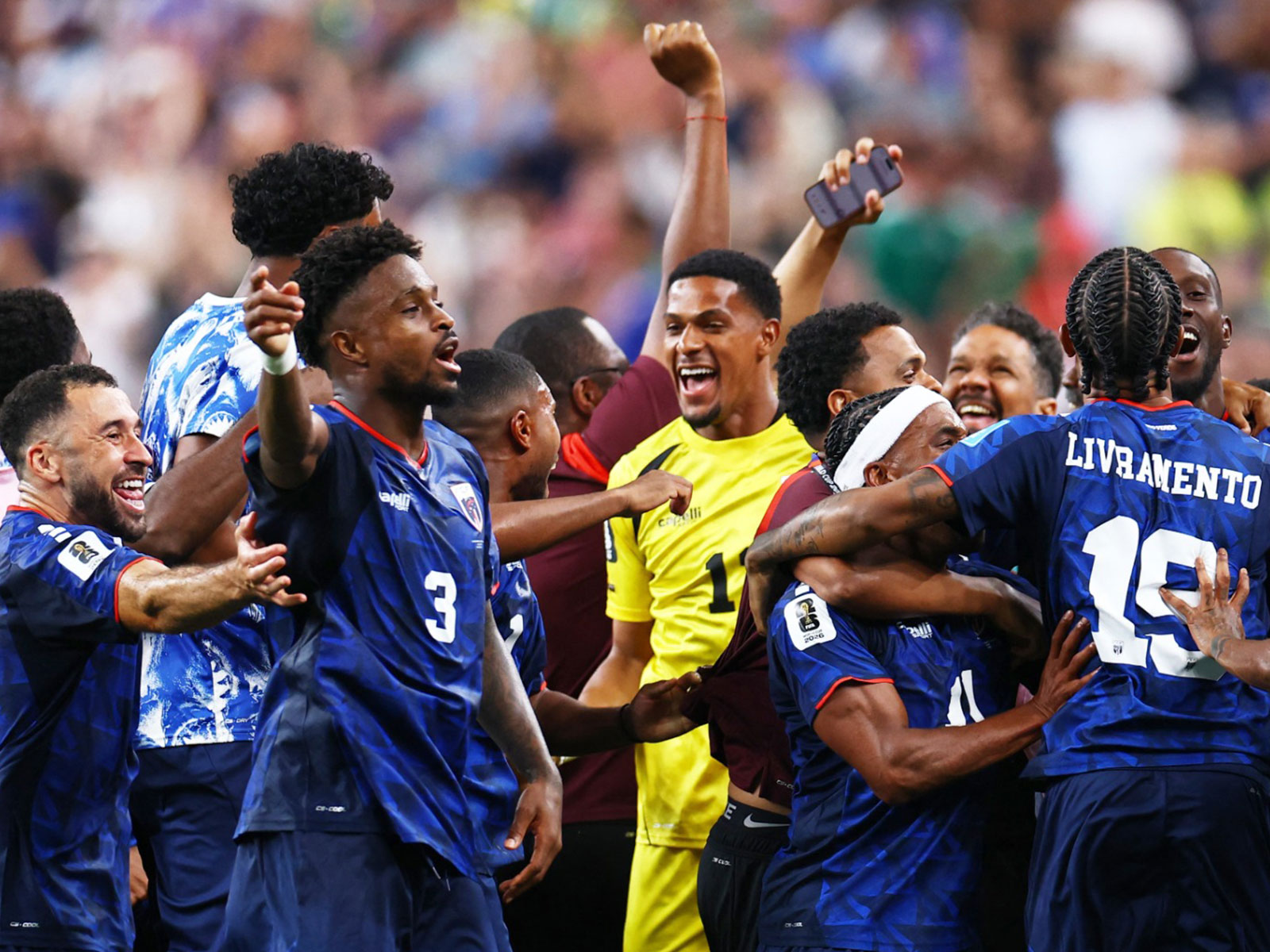 Cabo Verde's Diney Borges and teammates celebrate after the match as they qualify for the knockout stages of the World Cup (Photo: Reuters)