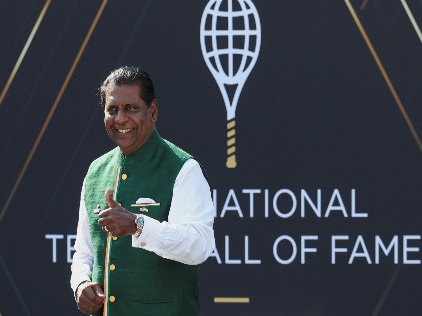 Vijay Amritraj of India poses for a photo as he is inducted into the International Tennis Hall of Fame in July 2024 (Photo: Reuters)