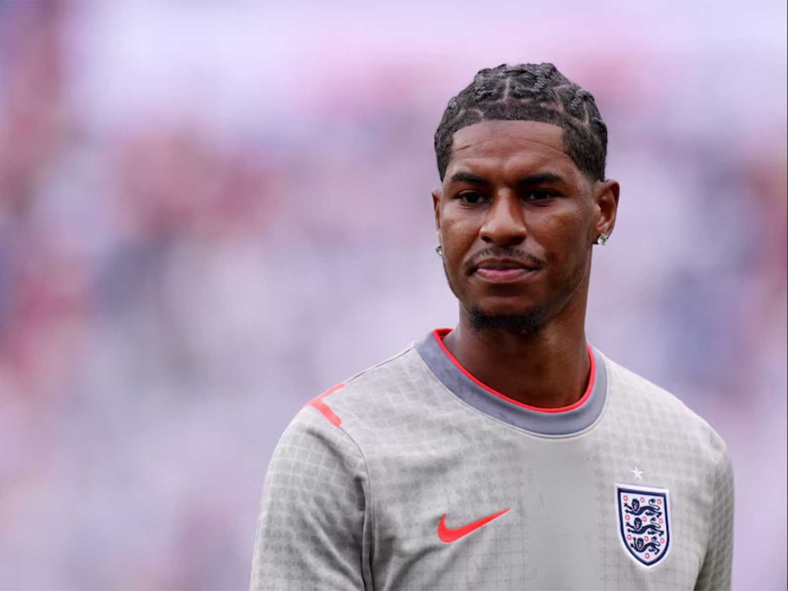England's Marcus Rashford during the warm up before the match. (Photo/Imagn Images via Reuters)
