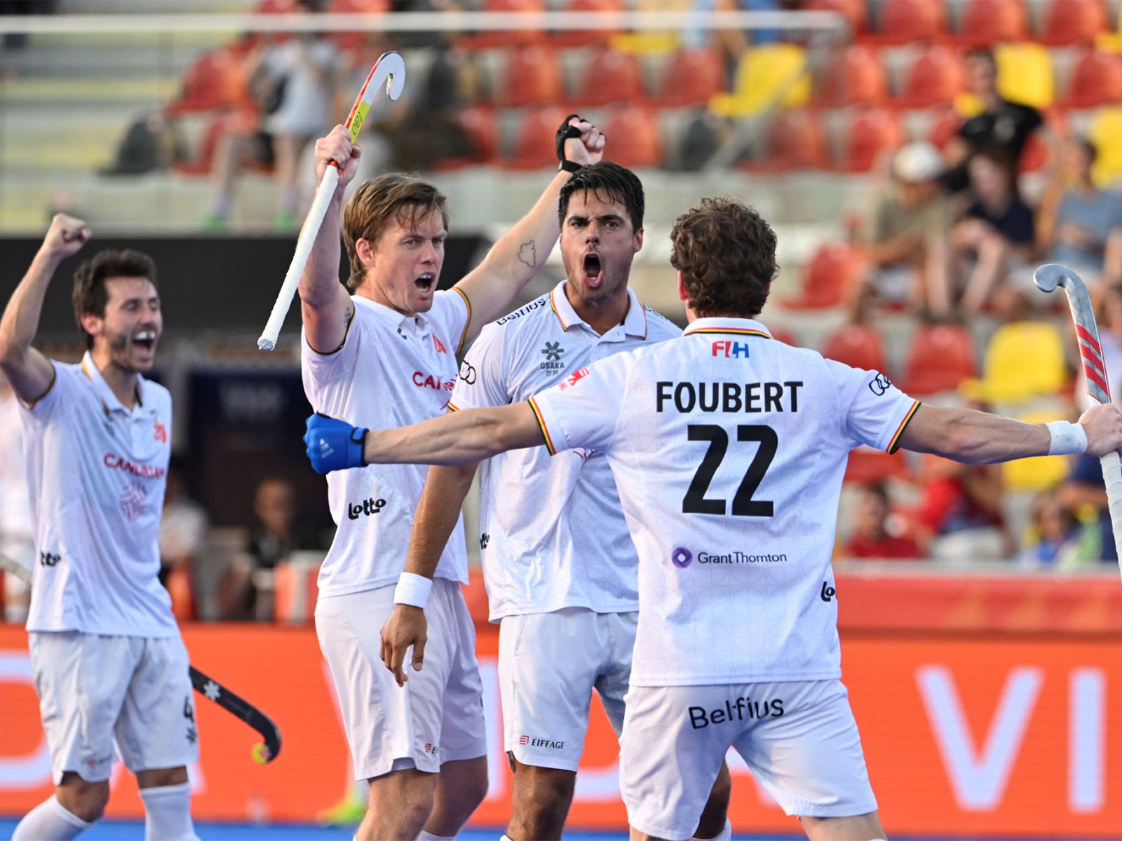 Belgium hockey team celebrating after qualifying for LA 28 Olympics (Image: FIH)