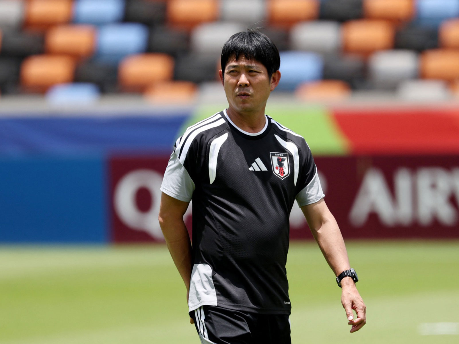 Japan coach Hajime Moriyasu during training. (Photo: IMAGN IMAGES via Reuters)
