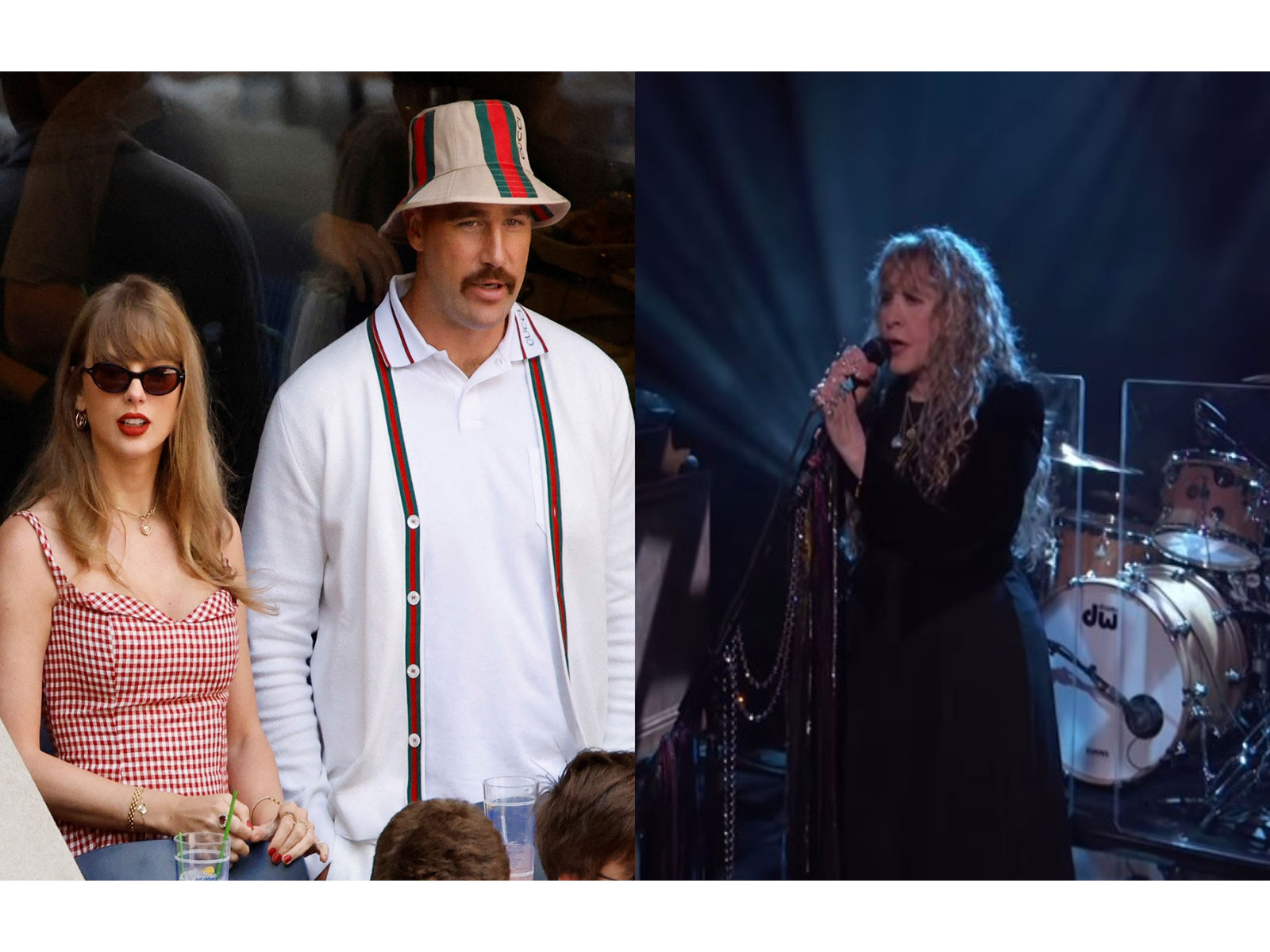 Taylor Swift, Travis Kelce (L)  Stevie Nicks (Photos/Reuters/instagram/@stevienicks)