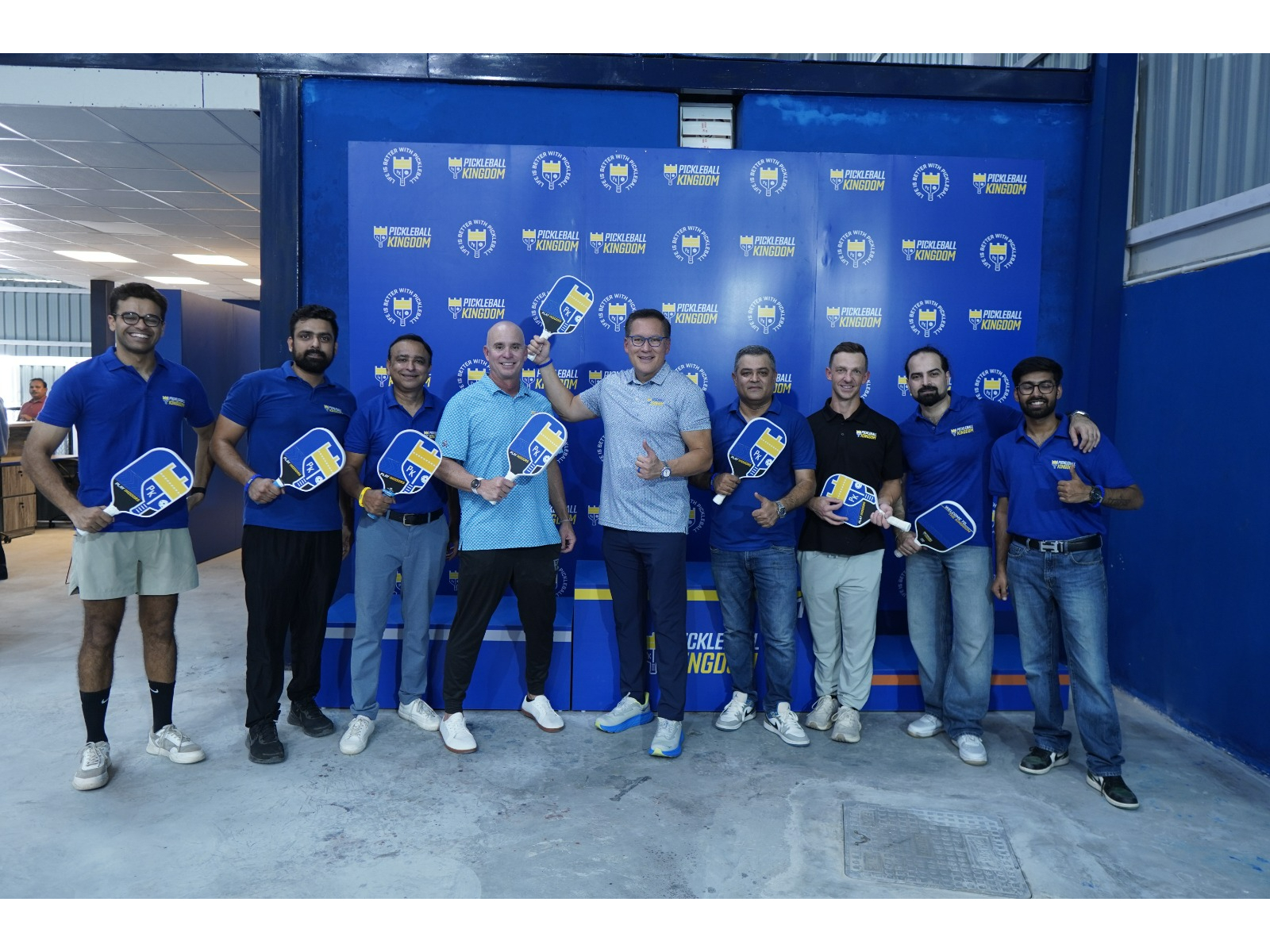 Ace Rodrigues, Founder & CEO, Pickleball Kingdom (USA), with BAQ Wizards leadership at the Pickleball Kingdom India launch