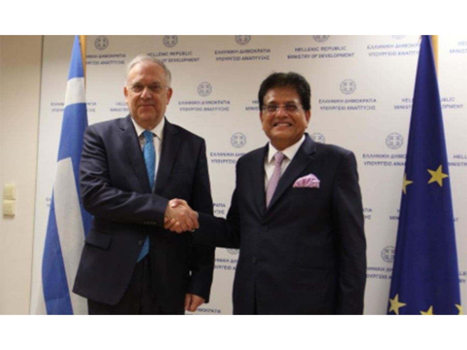 Piyush Goyal with Takis Theodorikakos, Minister of Development of Greece (Photo/X_@PiyushGoyal)