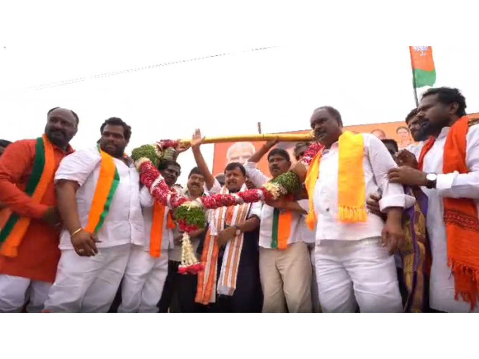 BJP chief Nitin Nabin being welcomed by party workers (Photo/ANI)