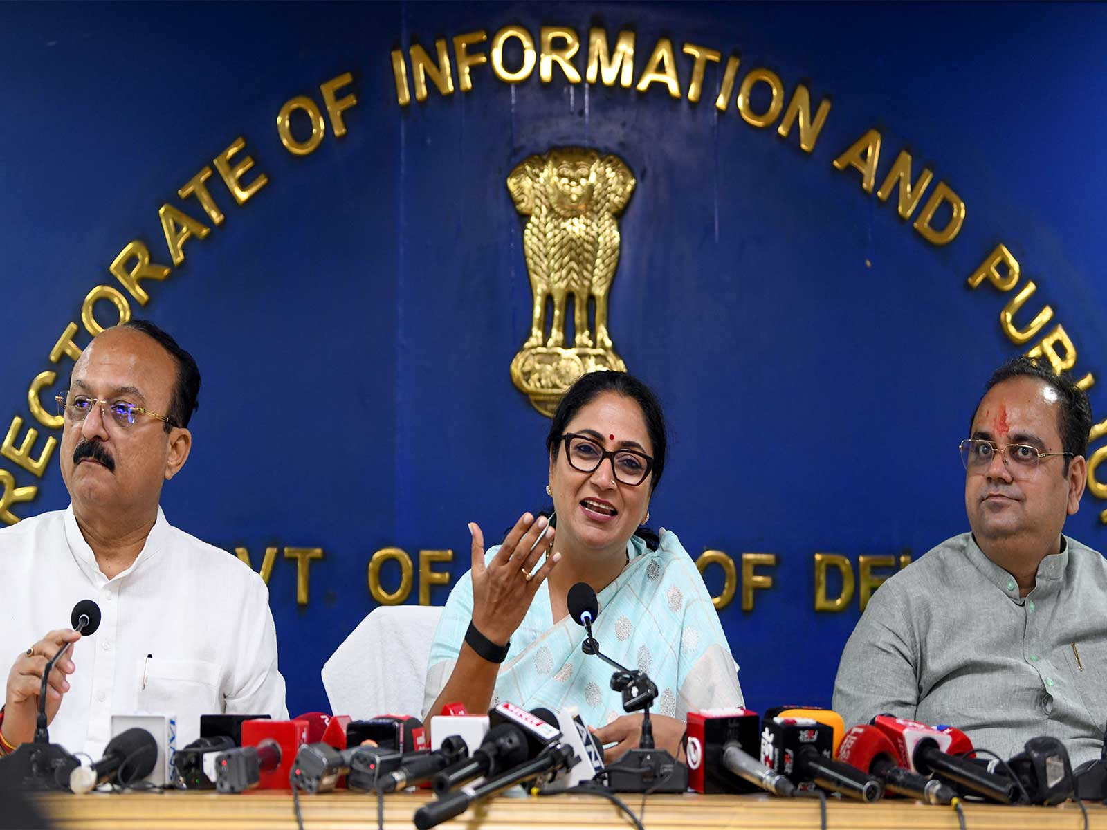 Delhi Chief Minister Rekha Gupta with Cabinet Ministers Ashish Sood and Pankaj Kumar Singh (Photo/ANI)