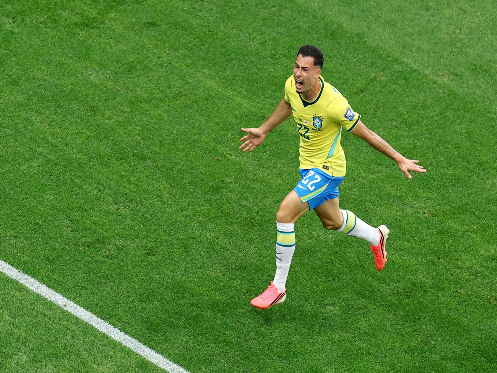 Brazil's Gabriel Martinelli celebrates scoring their second goal. (Photo/Reuters)
