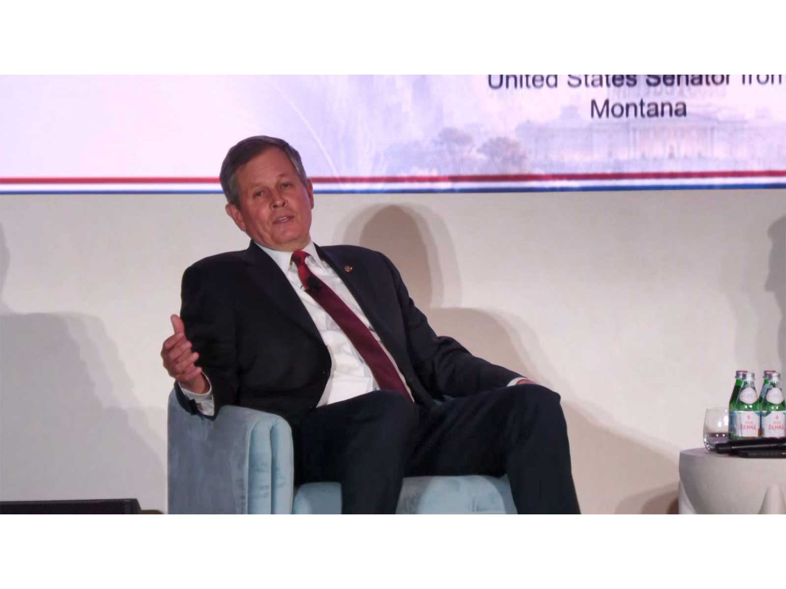 US Senator Steve Daines speaks during the US-India Strategic Partnership Forum (USISPF) Leadership Summit in Washington. (Photo/ANI)