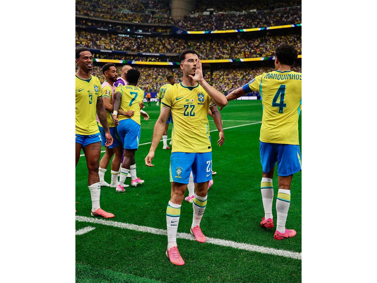 Brazil star Gabriel Martinelli celebrating during R32 clash against Japan (Photo: X/@gabimartinelli)