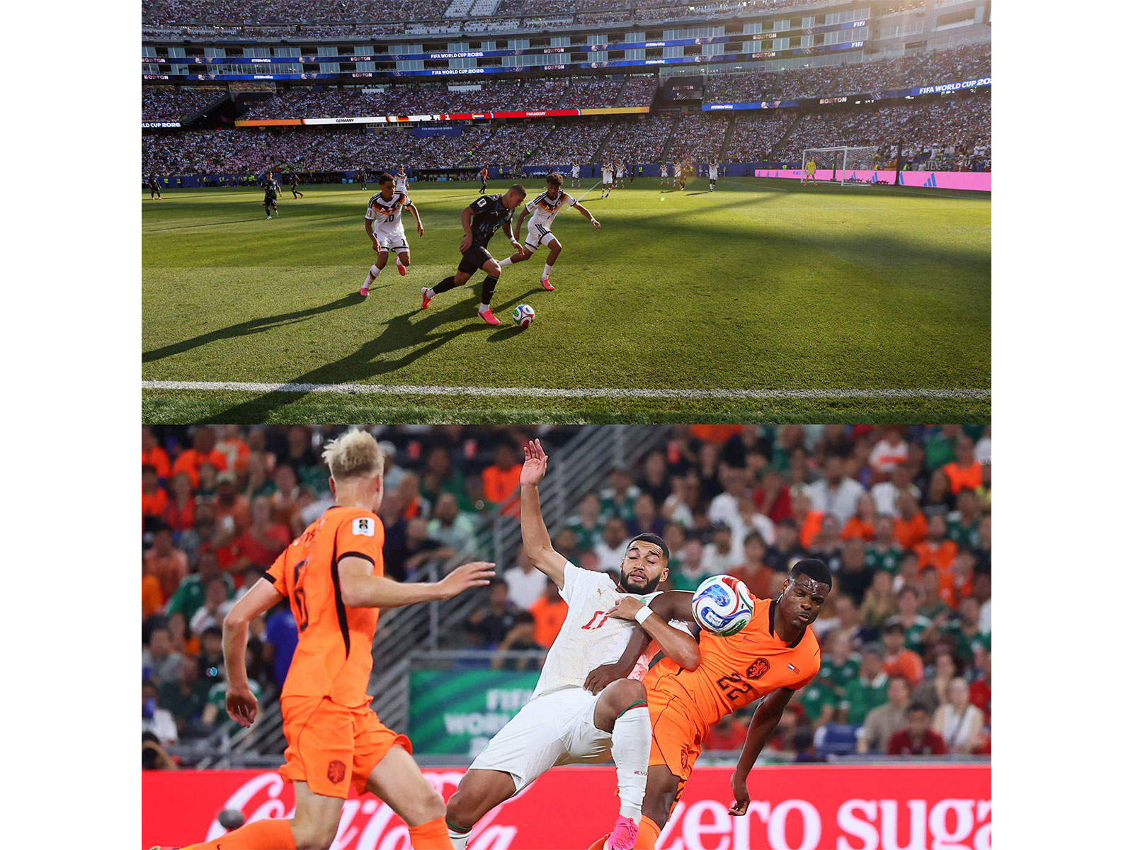 Action from Germany vs Paraguay (top) and Netherlands vs Morocco. (Photo: Reuters)