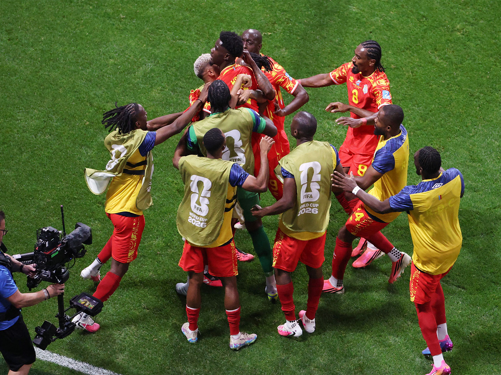 Soccer Football - FIFA World Cup 2026 - Group K - DR Congo v Uzbekistan - Atlanta Stadium, Atlanta, Georgia, U.S. - June 27, 2026 DR Congo's Nathanael Mbuku celebrates scoring a goal that was later disallowed REUTERS/Siphiwe Sibeko. (Photo: Reuters)