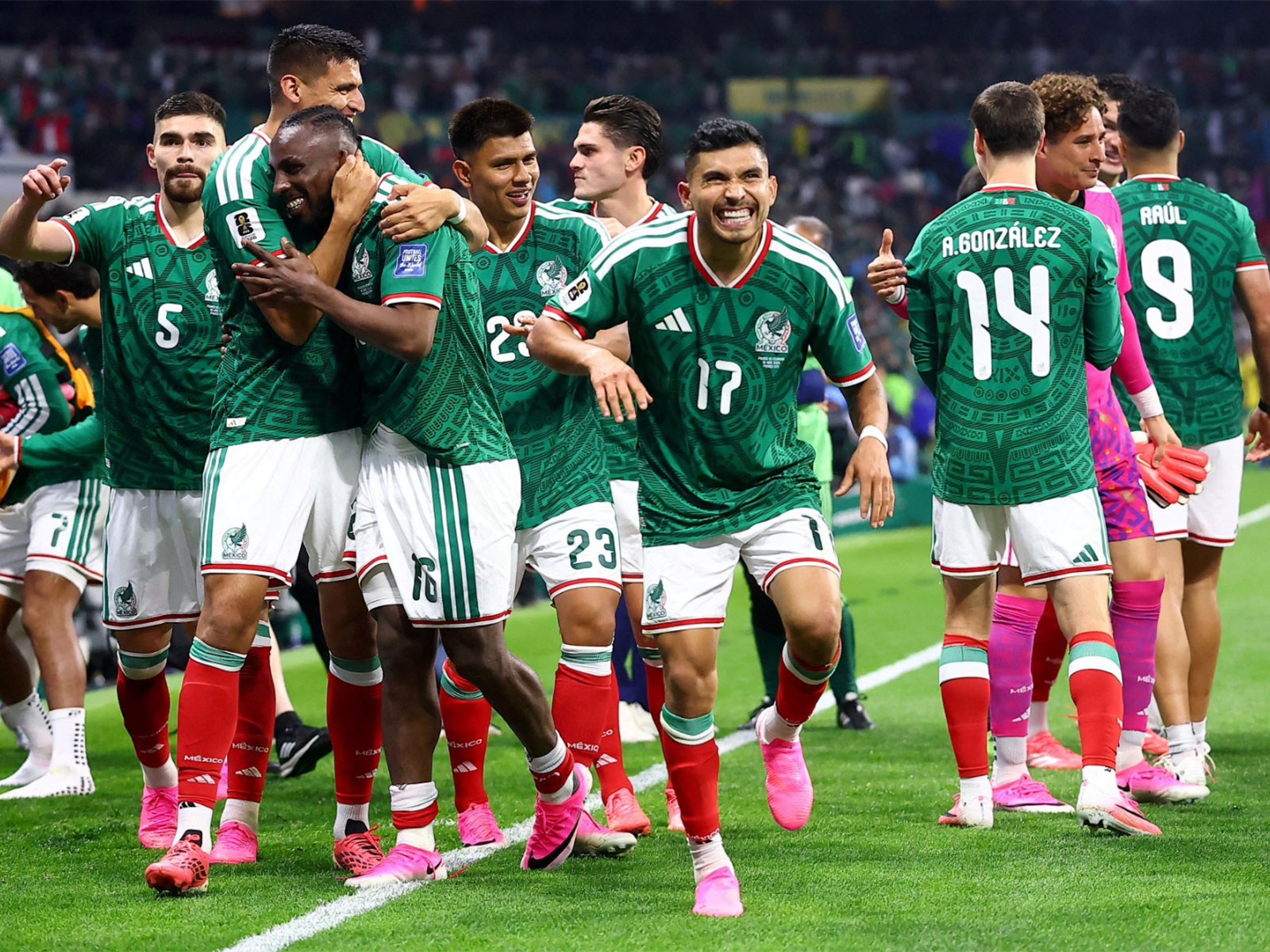 Mexico's Orbelin Pineda celebrates with teammates after the match as Mexico qualify for the round of 16 stage of the World Cup (Photo: Reuters)