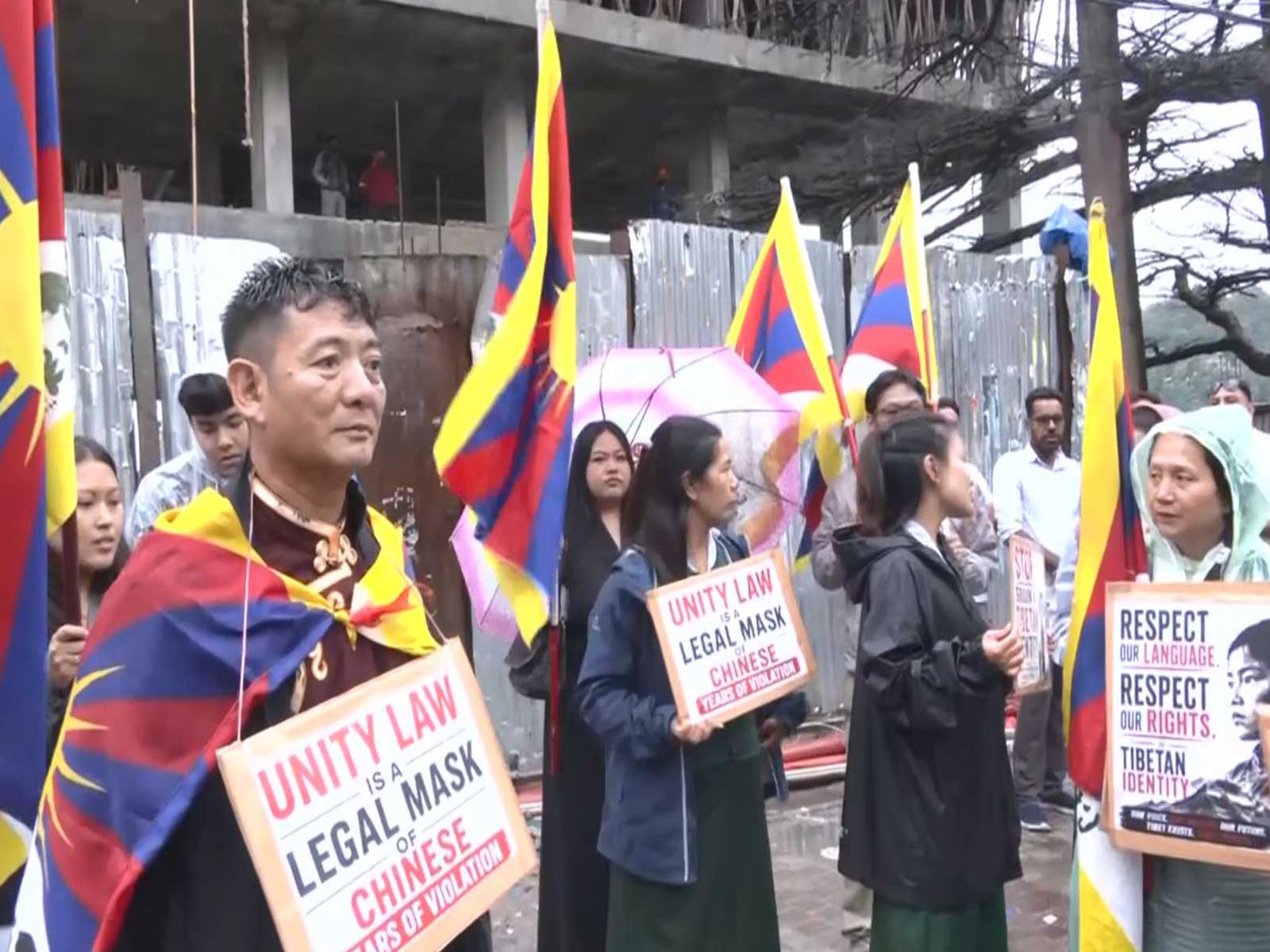 Tibetan activists stage a protest during a Global Day of Action against China's "Law on Promoting Ethnic Unity and Progress" (Photo/ANI)