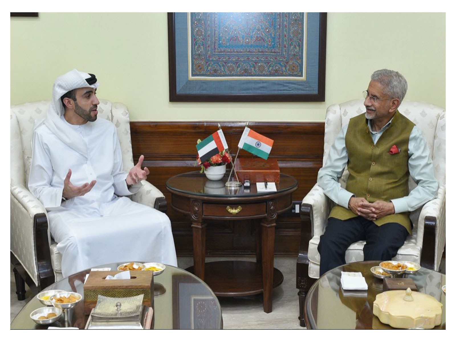 External Affairs Minister S Jaishankar meets UAE Ambassador Abdulnasser Alshaali durng farewell call (Photo/X@DrSJaishankar)