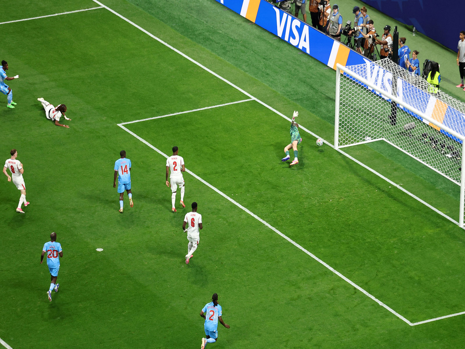 Soccer Football - FIFA World Cup 2026 - Round of 32 - England v DR Congo - Atlanta Stadium, Atlanta, Georgia, U.S. - July 1, 2026 DR Congo's Brian Cipenga scores their first goal. (Photo: REUTERS/Siphiwe Sibeko). (Photo: Reuters)