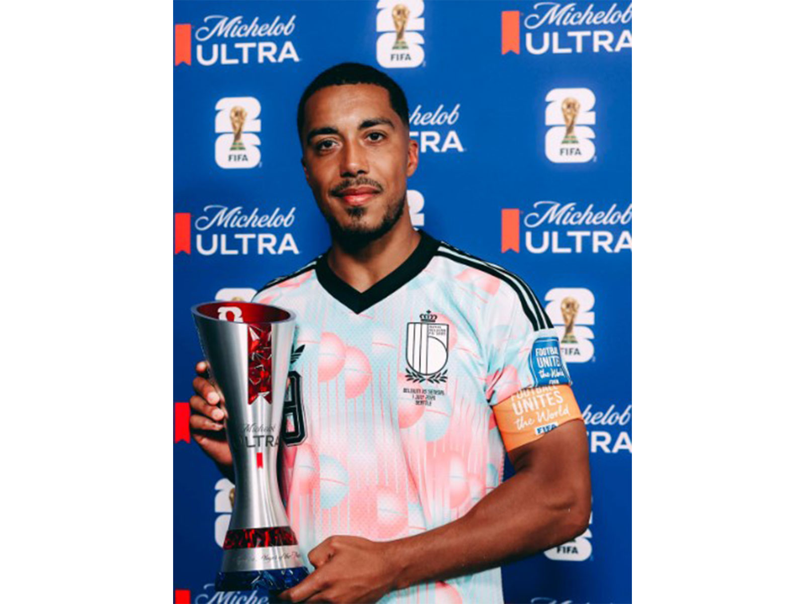 Youri Tielemans with his Player of the Match award. (Photo: @belgianreddevils Instagram)