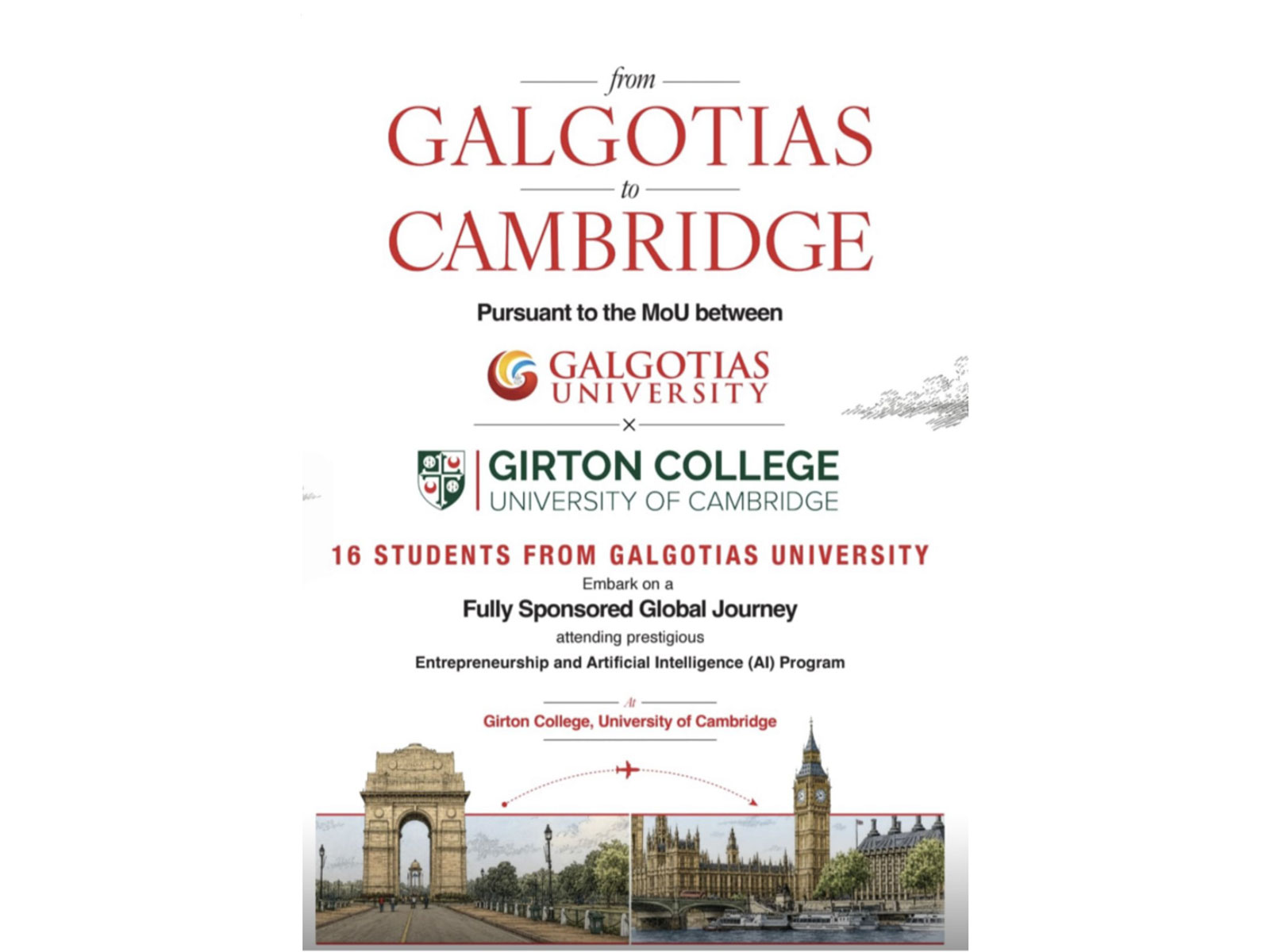 16 Galgotians begin a transformative learning journey at Girton College, University of Cambridge, gaining global exposure in AI, innovation and entrepreneurship (Image Courtesy: Galgotias University)