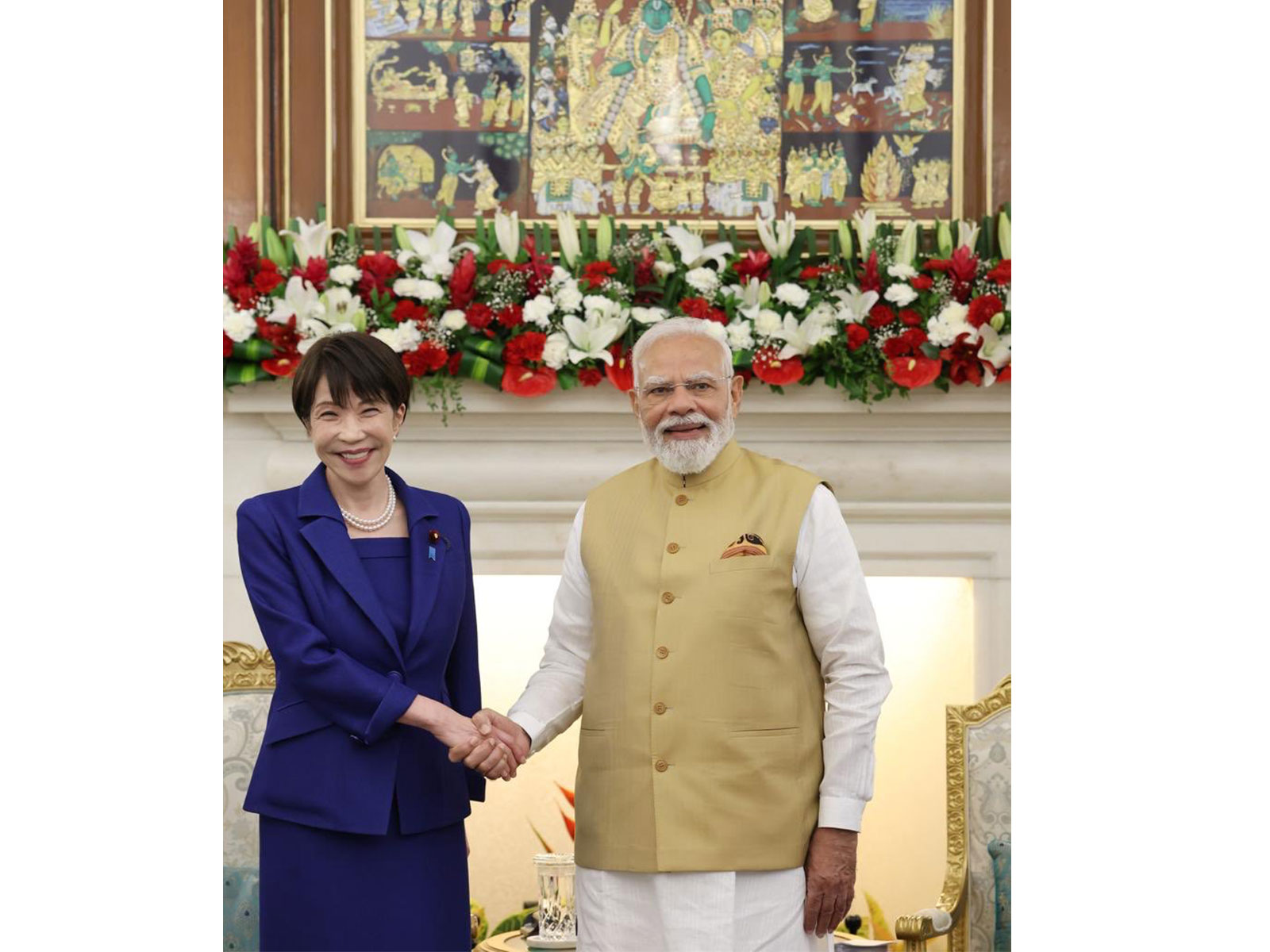 Japanese PM Takaichi with Prime Minister Moi at Hyderabad House in New Delhi on July 2, 2026 (Photo/ANI)