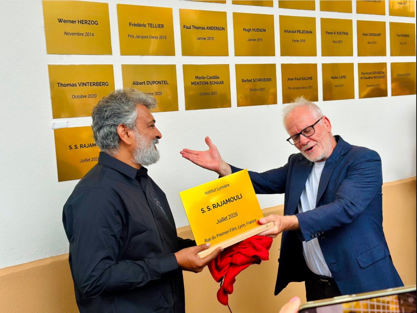 Filmmaker SS Rajamouli honored with a plaque at the Institut Lumière in Lyon (Photo/X/ @ssrajamouli)
