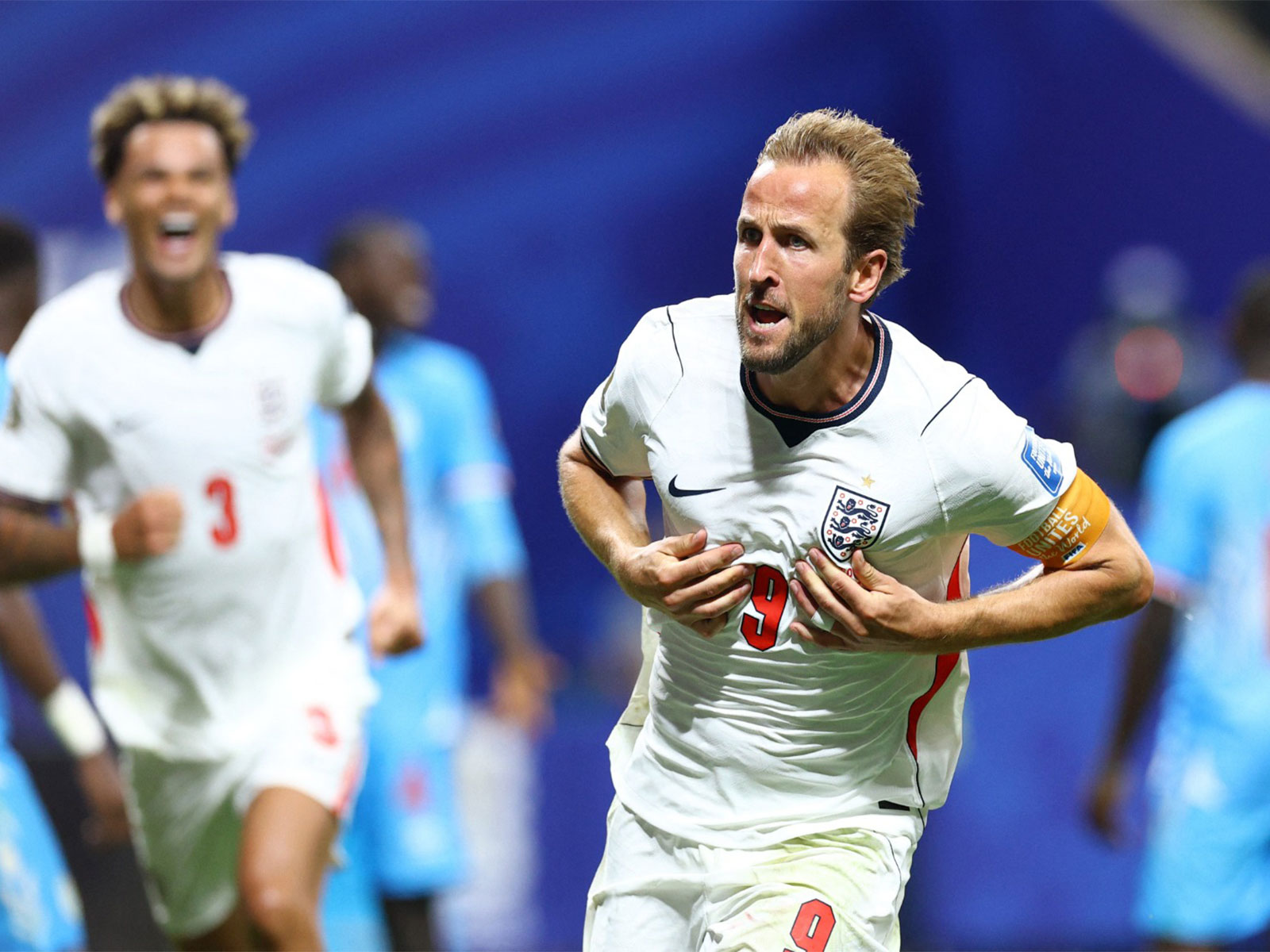 England's Harry Kane celebrating after scoring the team's first goal against Congo DR. (Photo: IMAGN IMAGES via Reuters)