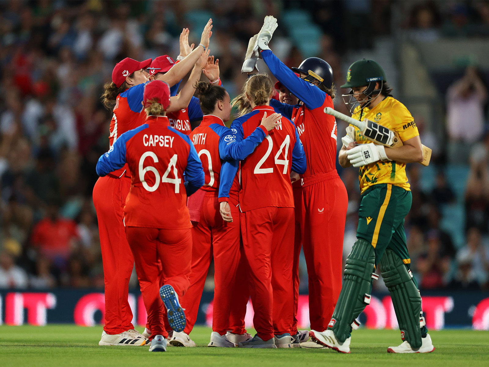 England women team players celebrating after win over South Africa in semi-final match of ICC Women's T20 World Cup 2026. (Photo: X/ @ICC)