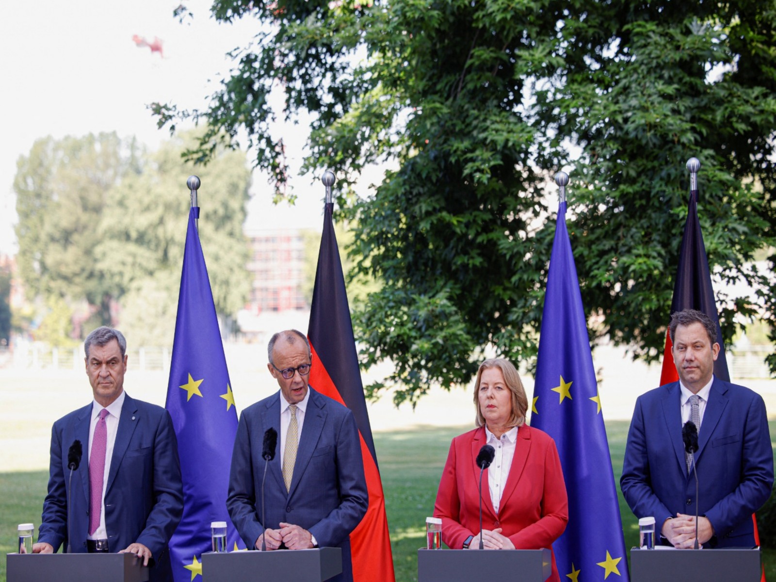 German Chancellor Friedrich Merz, Finance Minister Lars Klingbeil, Labour and Social Affairs Minister  Baerbel Bas and Christian Social Union (CSU) leader Markus Soeder  addressing a press conference on the reforms (Photo/Reuters)