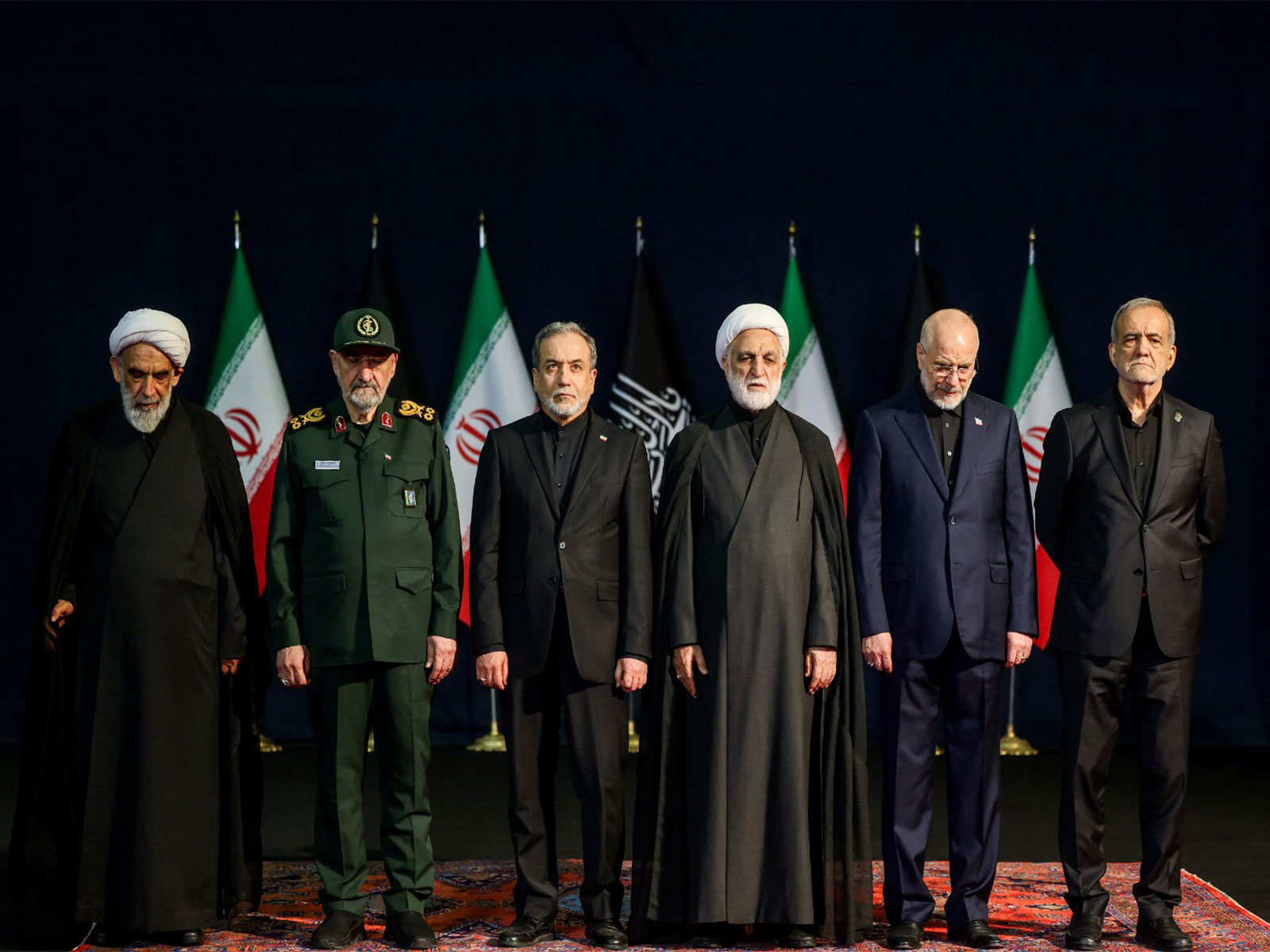 Iranian military commander Mohsen Rezaee, Iranian Foreign Minister Abbas Araqchi, Chief Justice of Iran Gholamhossein Mohseni Ejei, Iran's parliament speaker Mohammad Baqer Qalibaf(Photo/ WANA via Reuters)