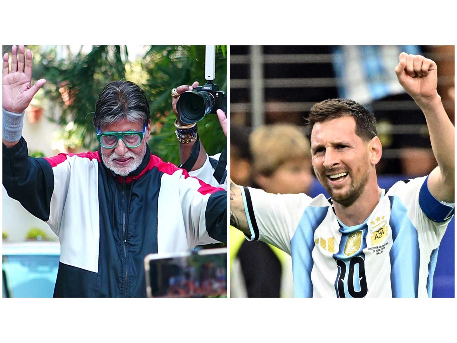 Amitabh Bachchan (L) Messi (R) (Photos/ANI/Reuters)
