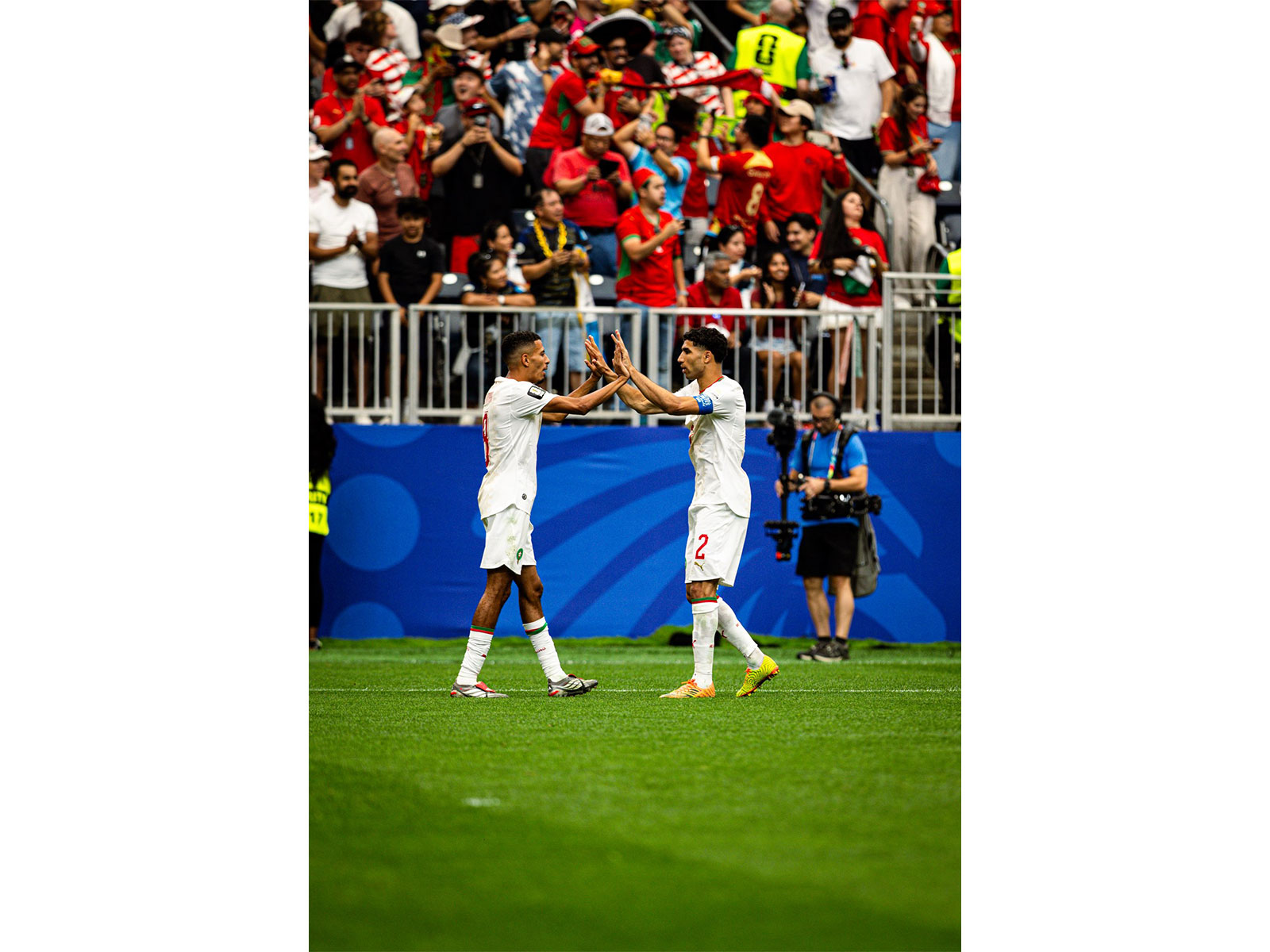 Morocco players celebrating a goal. (Photo: X/ @AchrafHakimi)