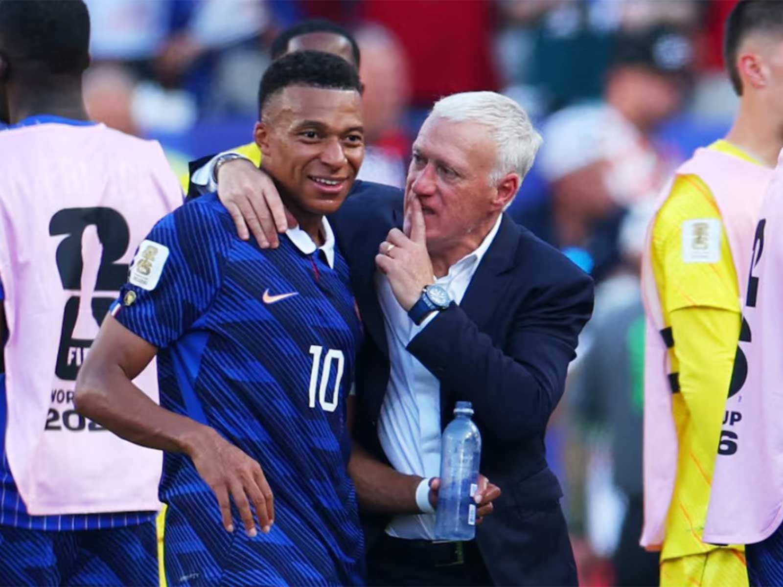 France coach Didier Deschamps and France's Kylian Mbappe celebrate after the match as France qualify for the quarter final stage of the World Cup. (Photo: Reuters)