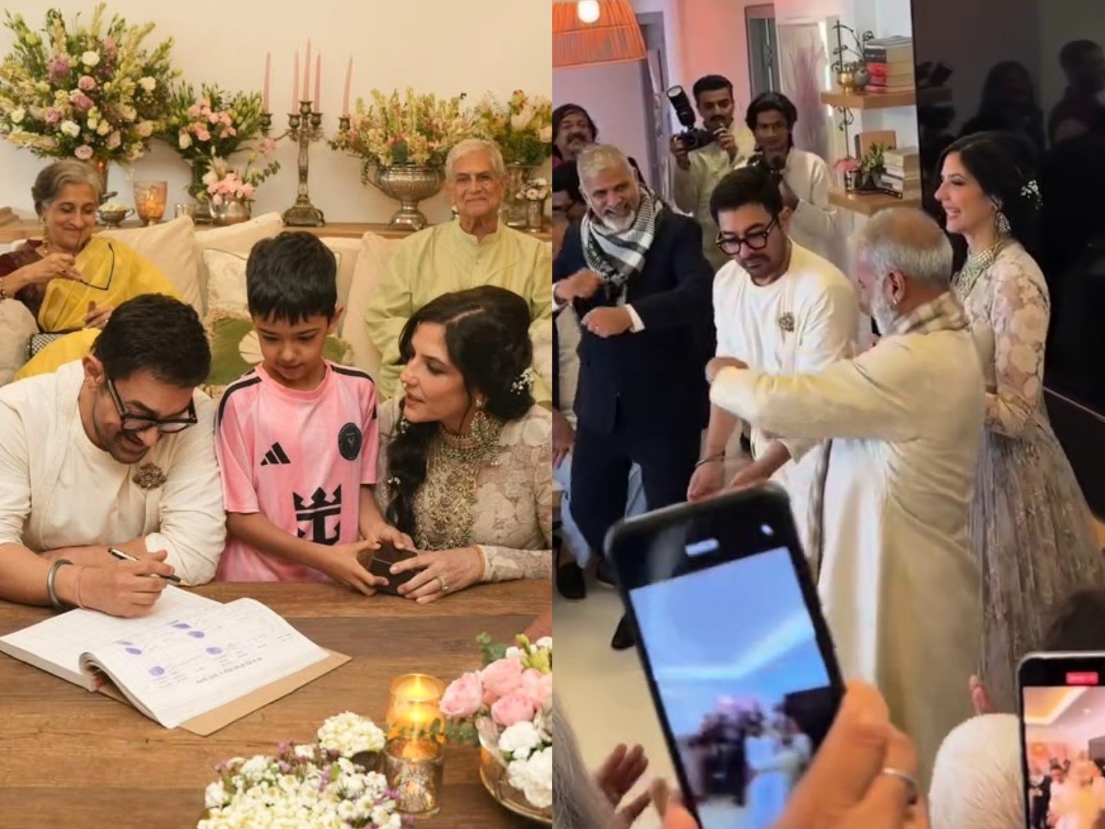Aamir Khan and Gauri Spratt (Photos/instagram/@spicesocial/ @irfanpathan_official)