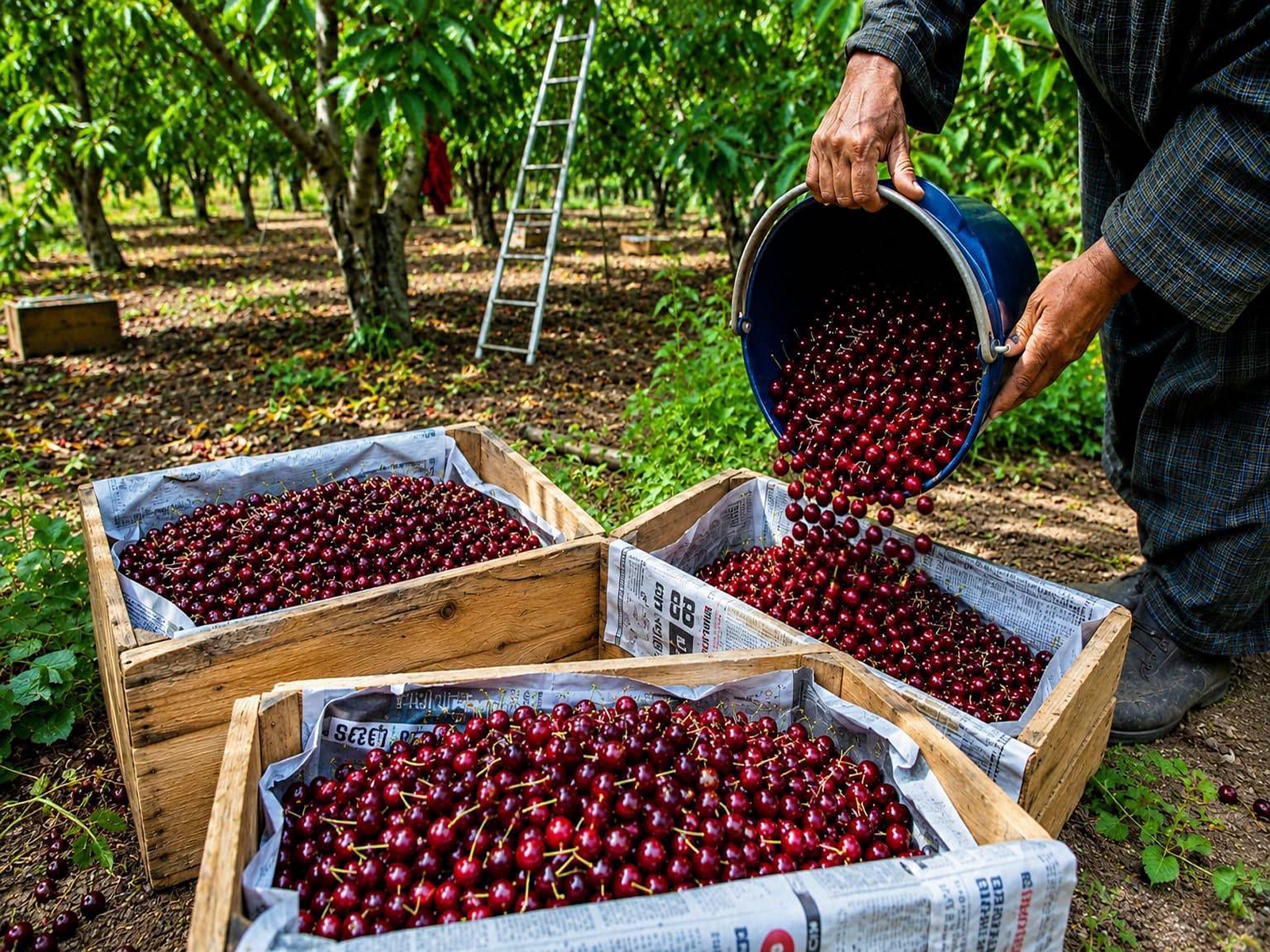 Farmers sort premium cherries for export to the UAE in Jammu and Kashmir (Photo/X@PiyushGoyal)