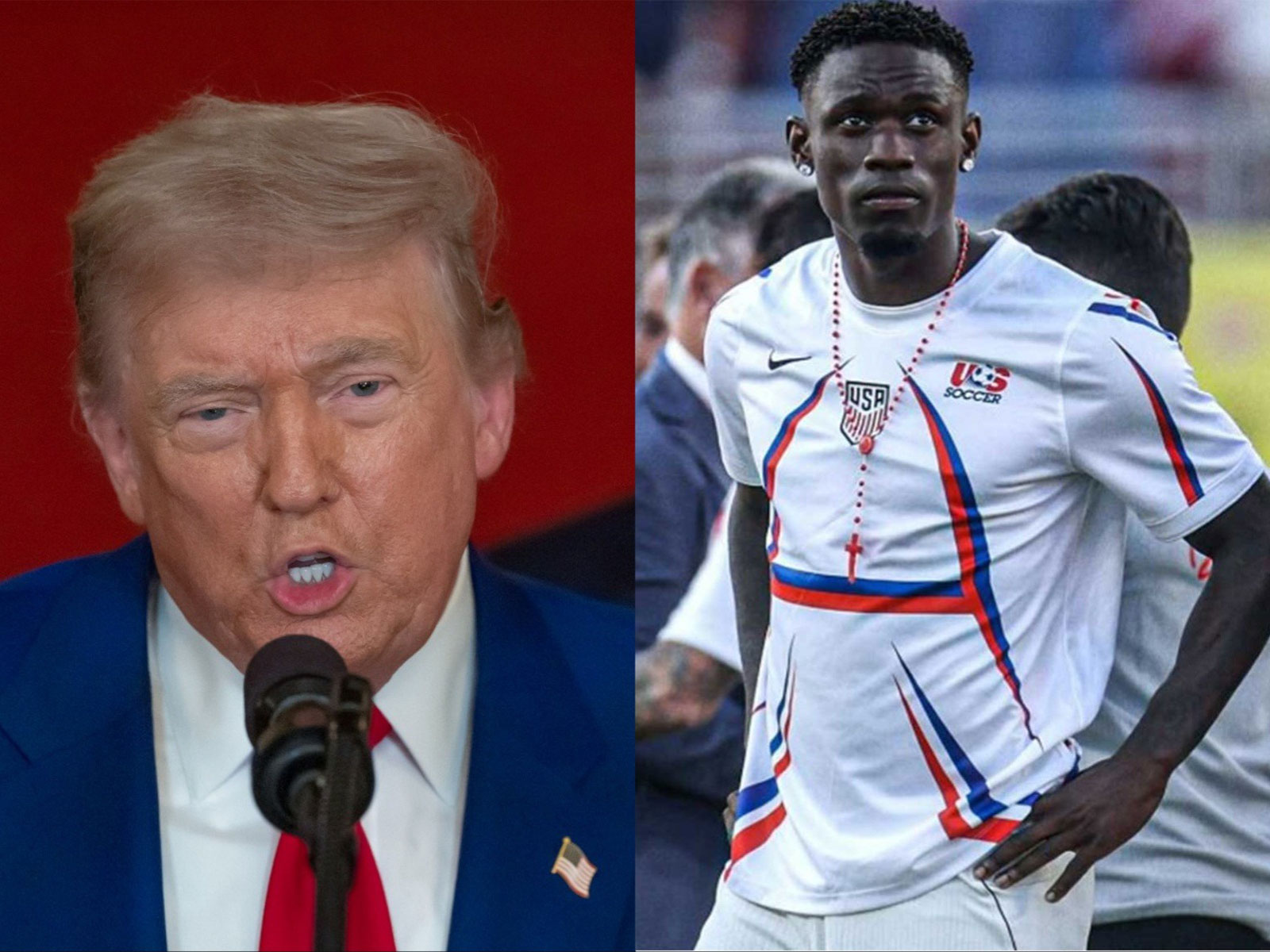 US President Donald Trump (L) and US football player Folarin Balogun. (Photo: Reuters and Instagram/ @balogun)