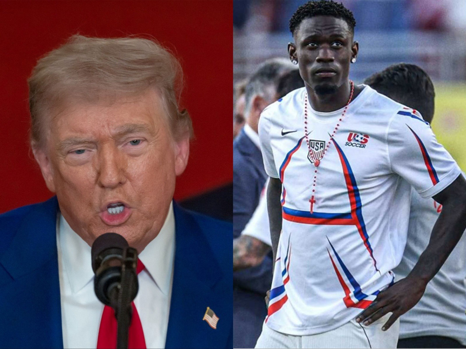 US President Donald Trump (L) and US football player Folarin Balogun. (Photo: Reuters and Instagram/ @balogun)