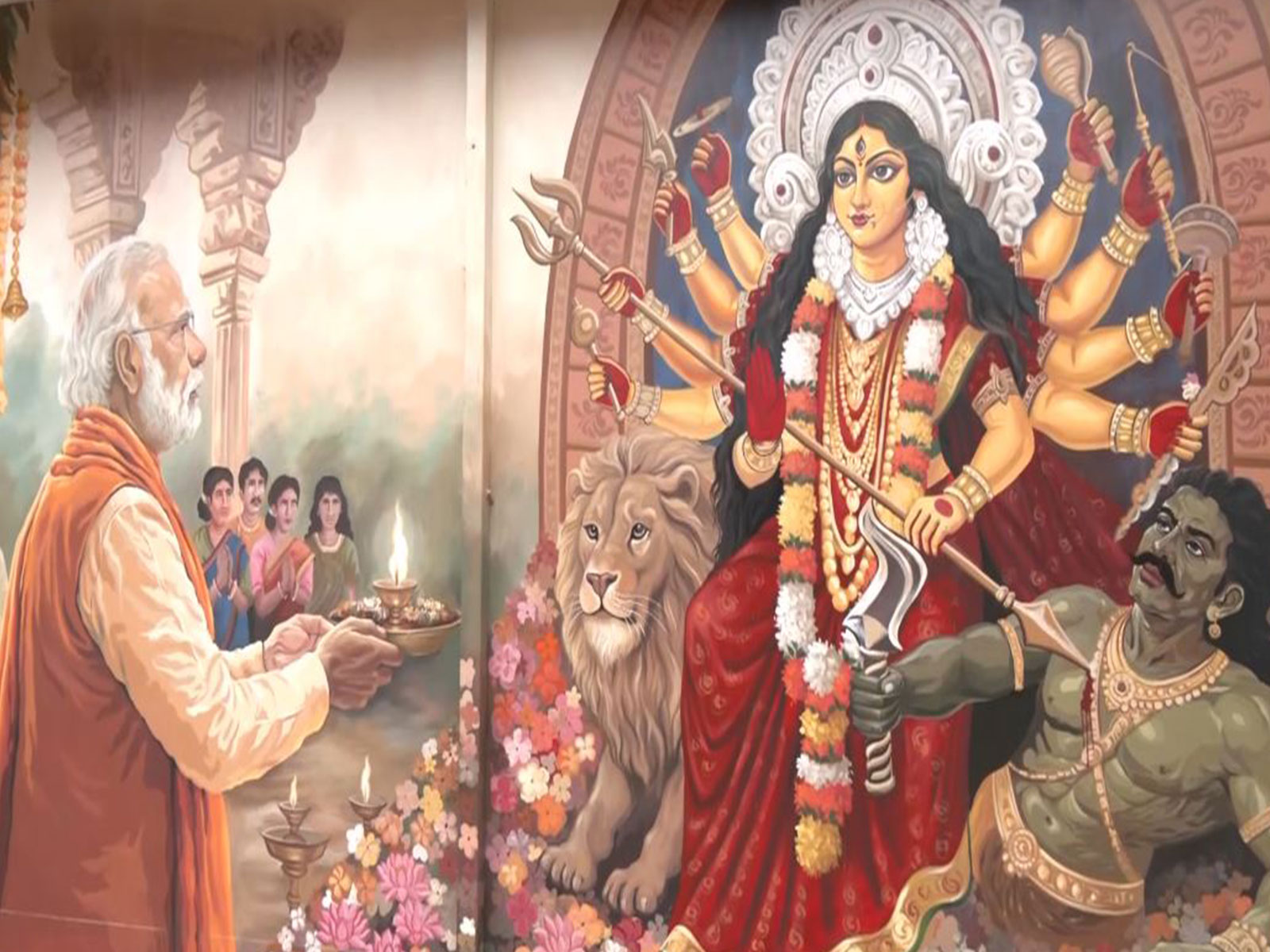 Mural of PM Modi performing Durga Puja (Photo/ANI)